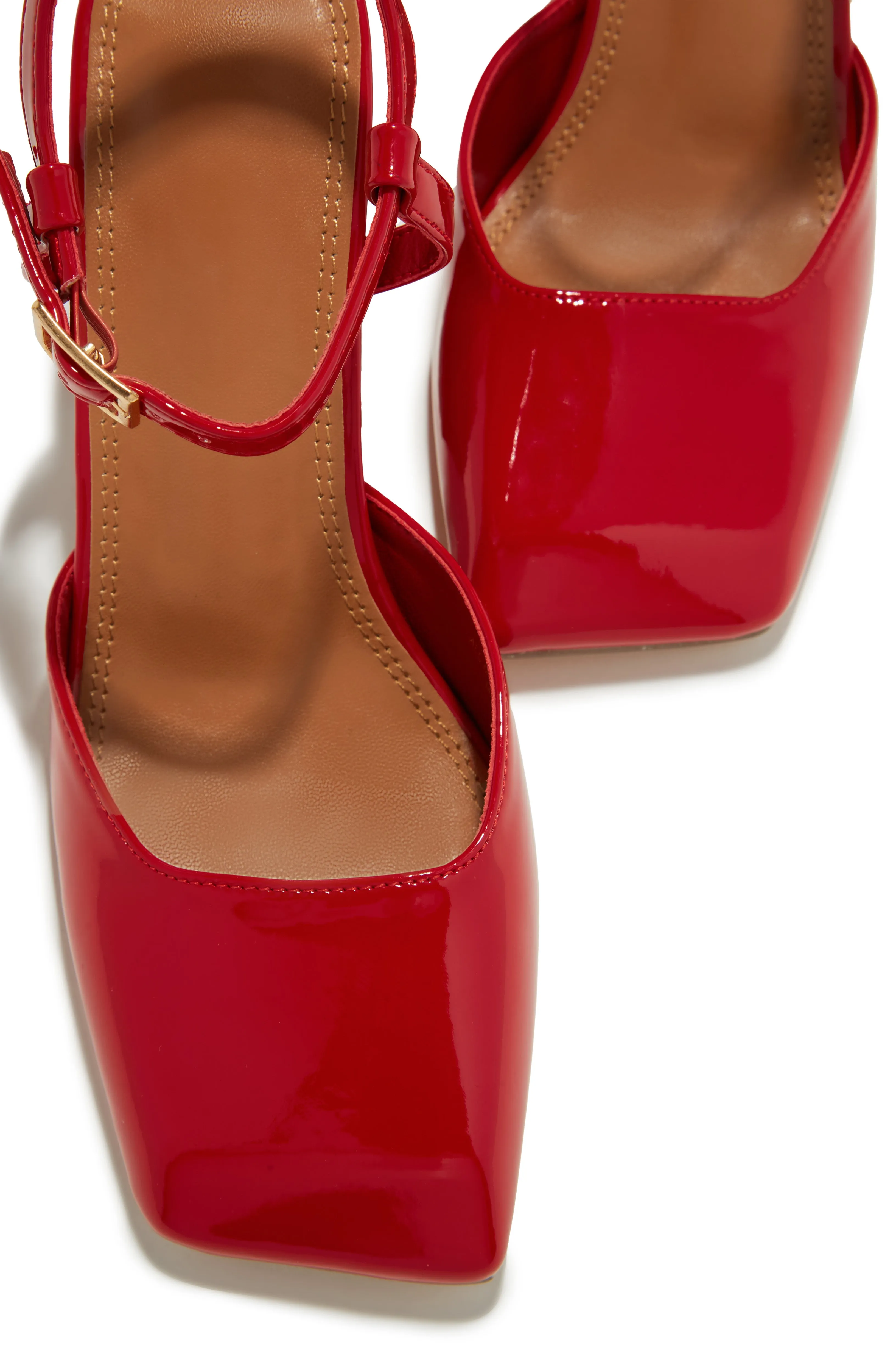 Elle Square Toe Block Heels - Red sold by Miss Lola product image thumbnail 4