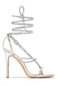 Special Invite Embellished Lace Up High Heels - Silver sold by Miss Lola