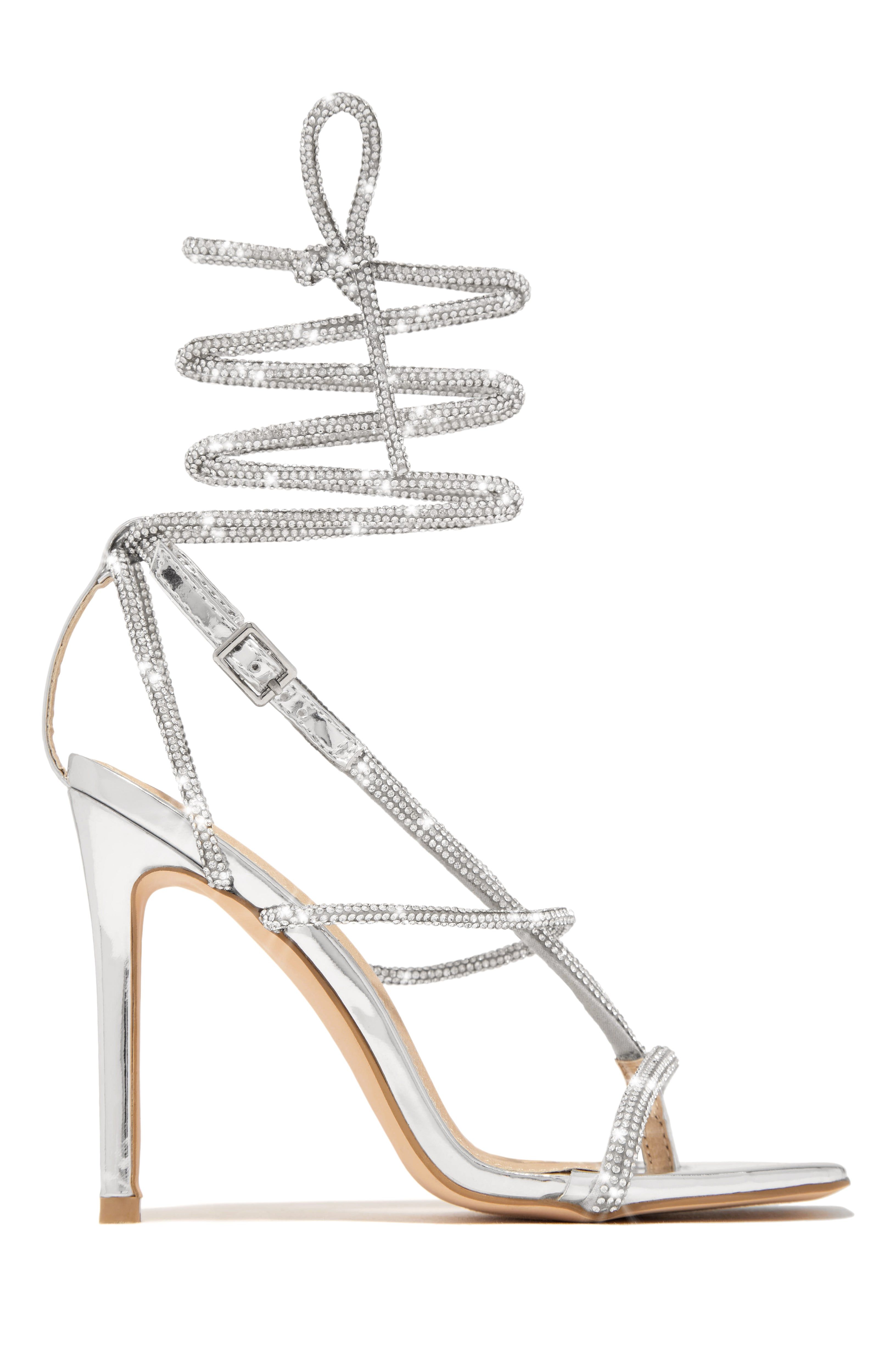 Special Invite Embellished Lace Up High Heels - Silver sold by Miss Lola product image thumbnail 3