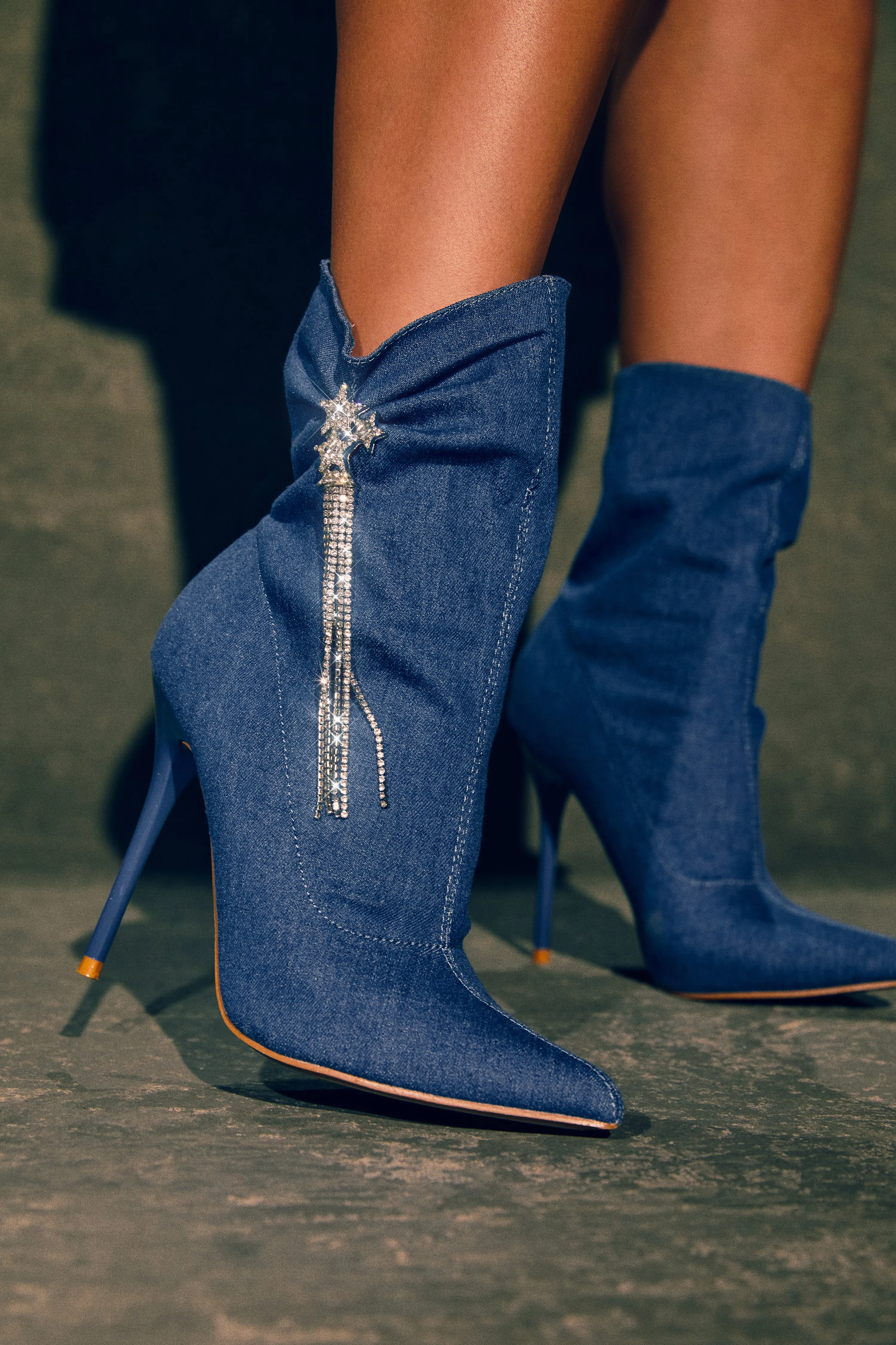 Always A Party Embellished Pointed Toe Bootie - Denim sold by Miss Lola
