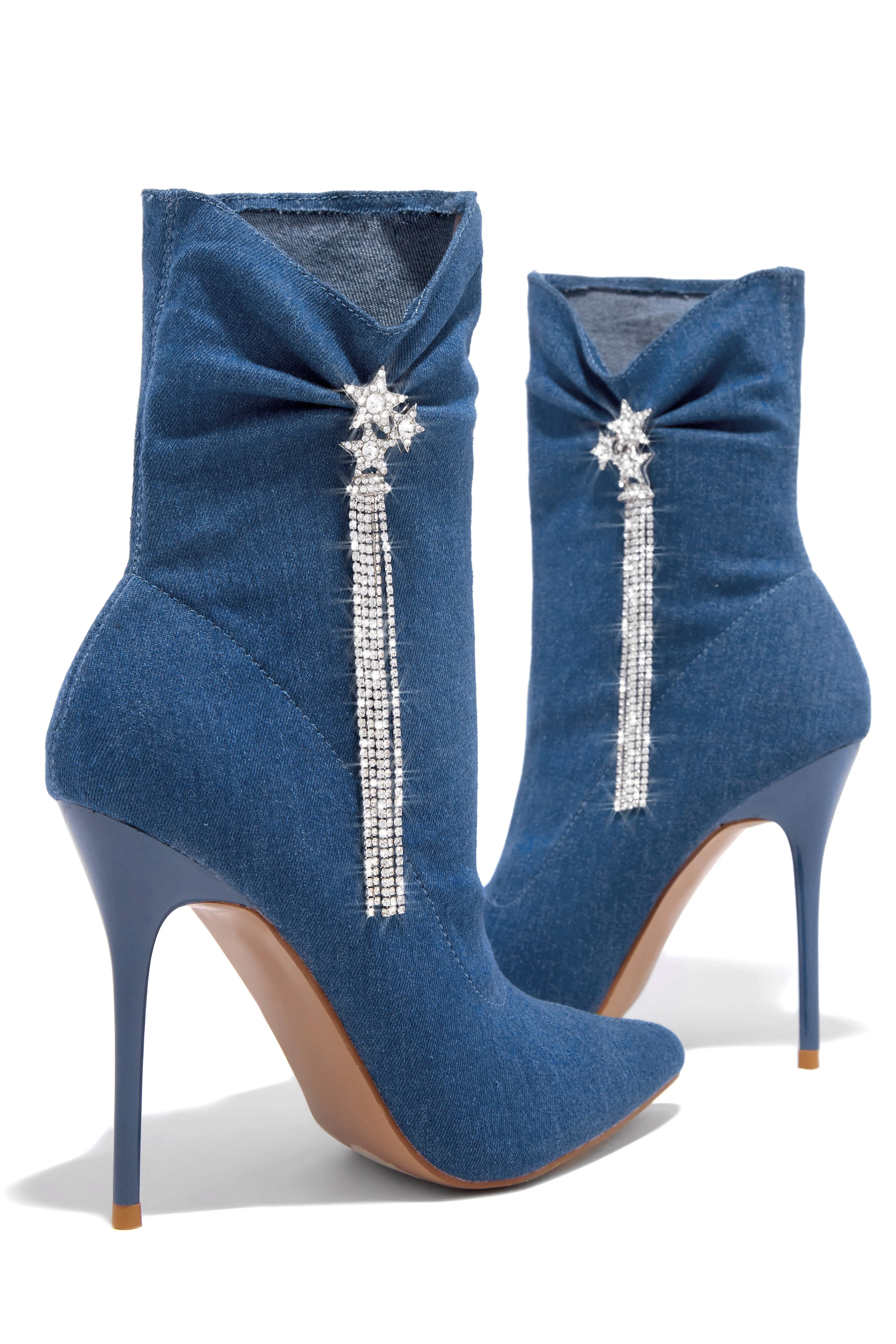 Always A Party Embellished Pointed Toe Bootie - Denim sold by Miss Lola product image thumbnail 3