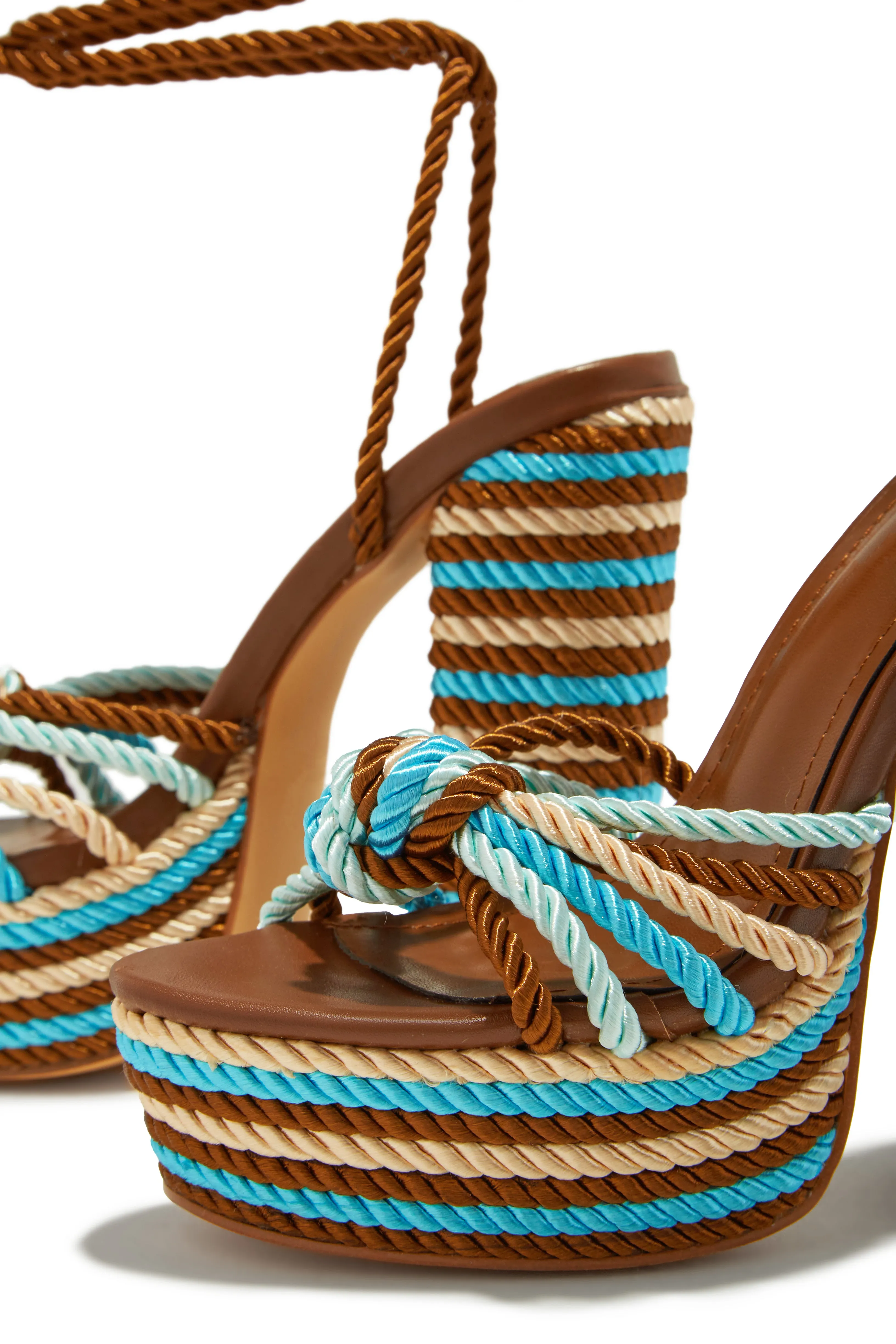 Kayden Lace Up Platform Block Heels - Brown sold by Miss Lola product image thumbnail 3