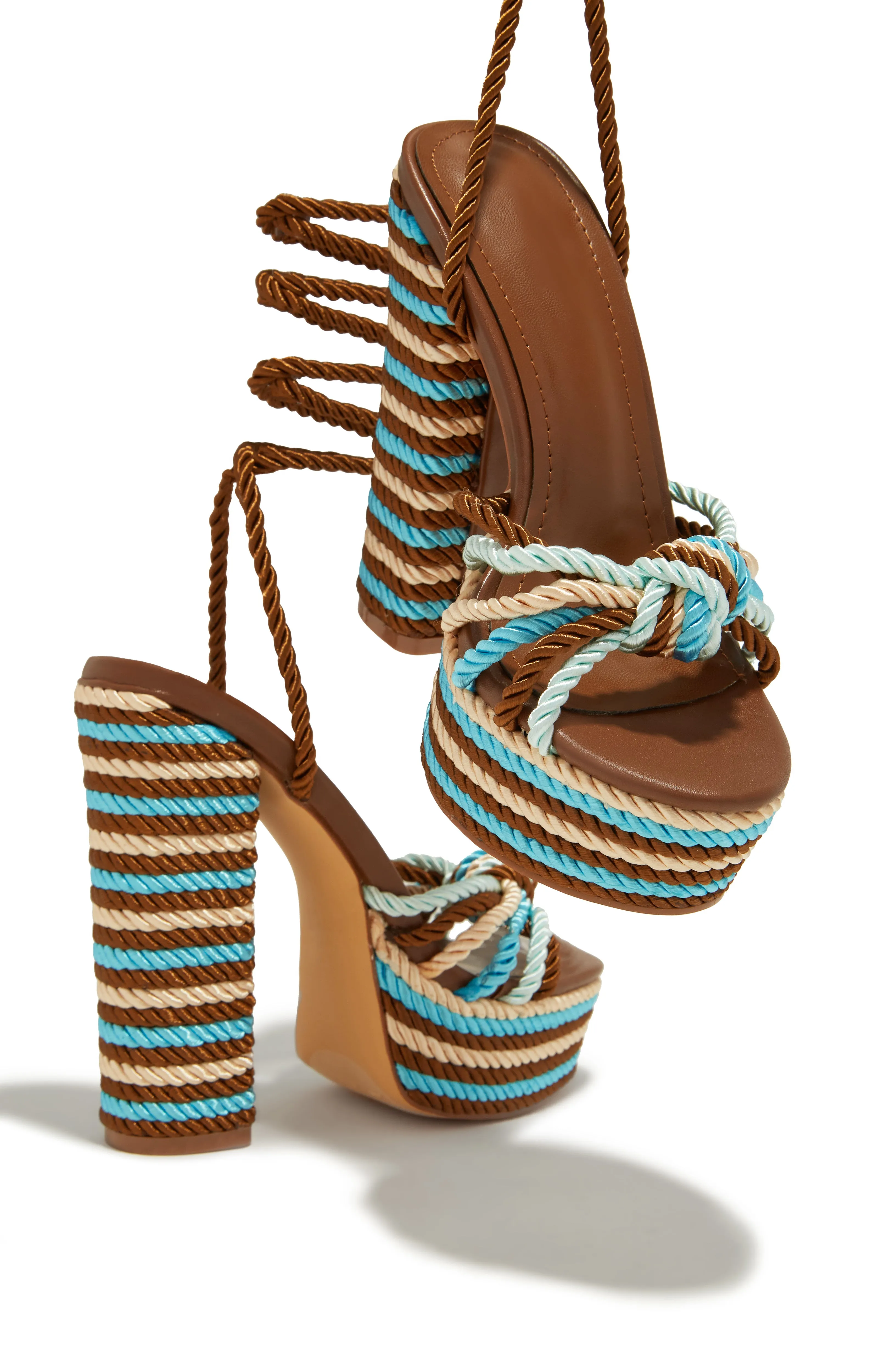 Kayden Lace Up Platform Block Heels - Brown sold by Miss Lola product image thumbnail 4