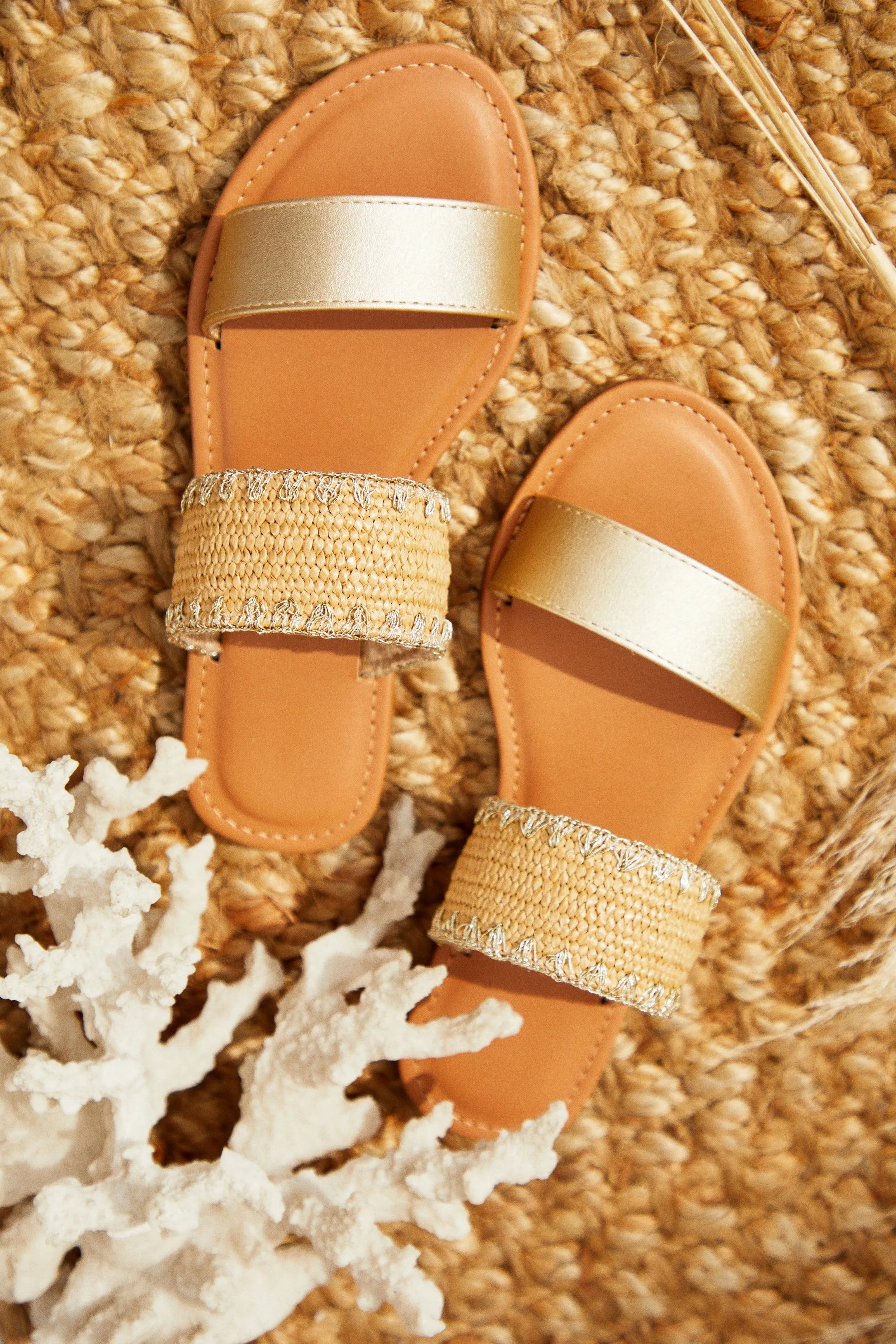 Janice Slip On Sandals - Gold sold by Miss Lola