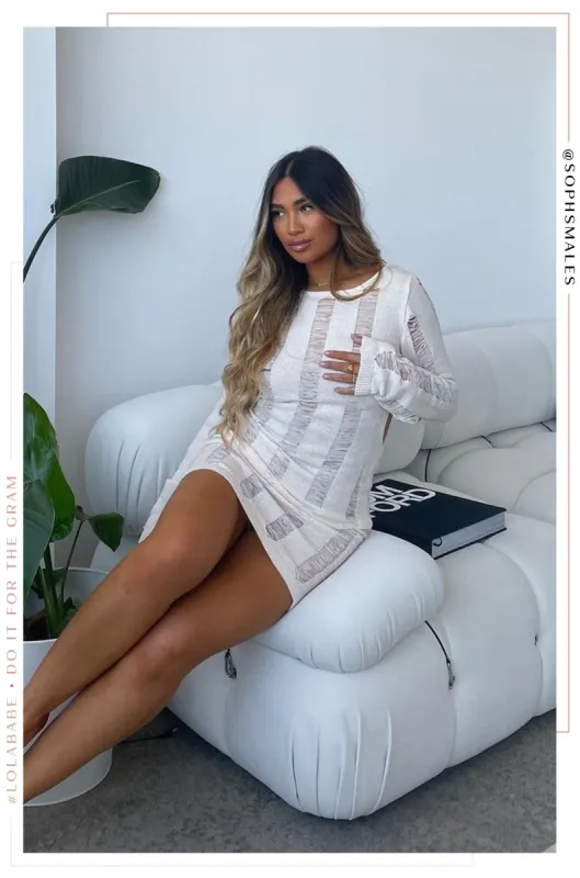 Desert Sands Crochet Mini Dress - Natural sold by Miss Lola