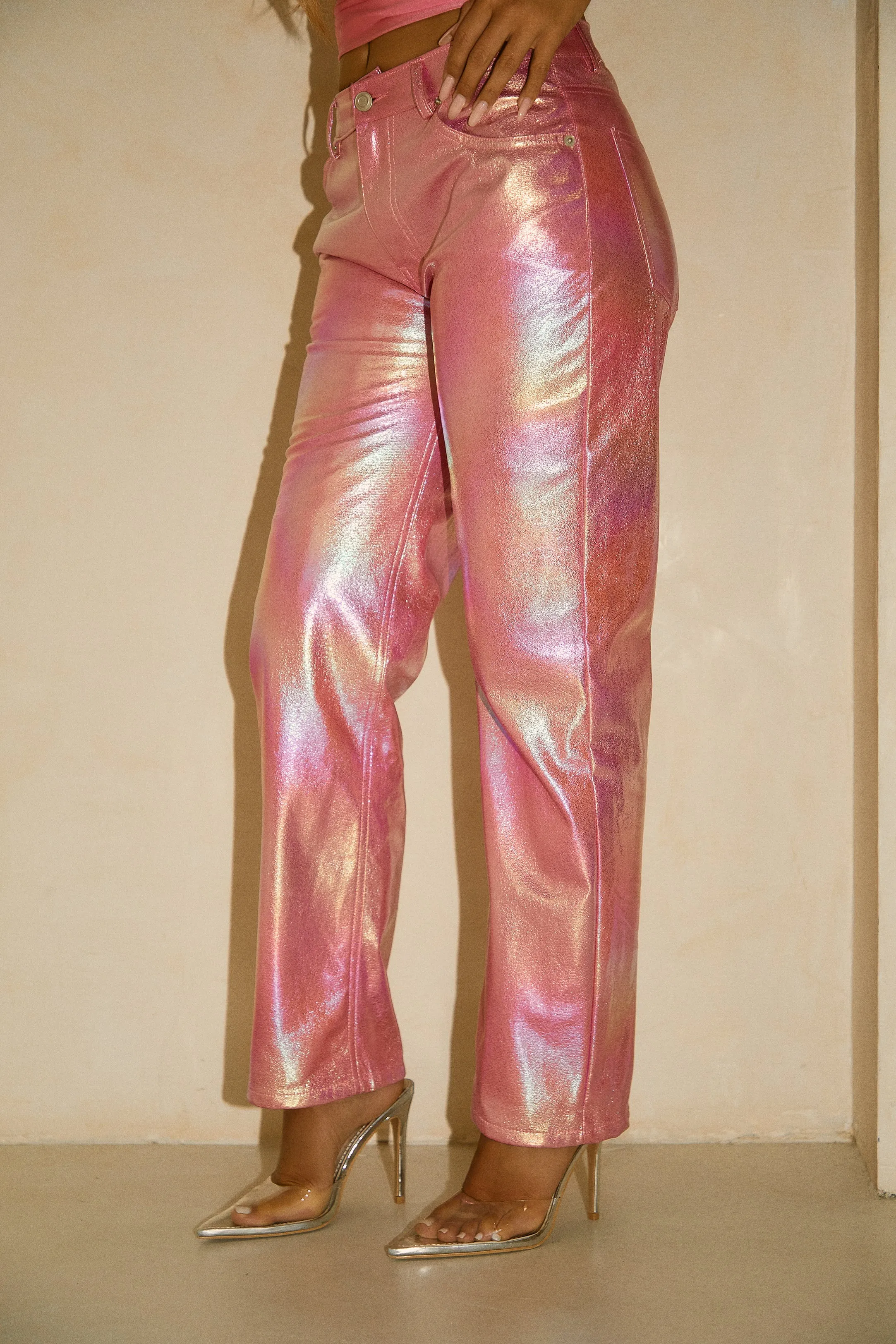 Alexia Straight Leg Metallic Pant - Pink sold by Miss Lola product image thumbnail 3