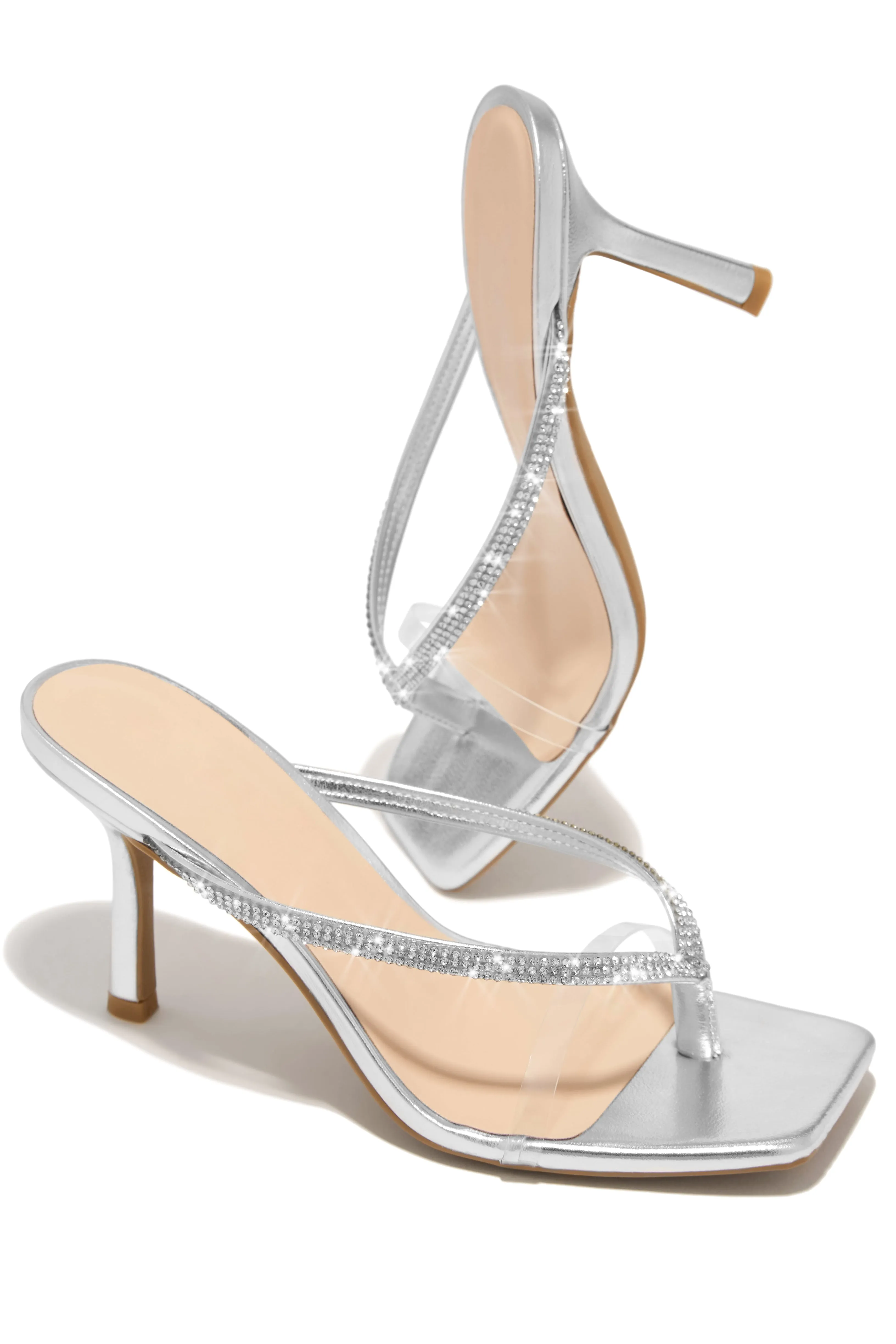 Pop Champagne Embellished Mid Heel Mules - Silver sold by Miss Lola product image thumbnail 3