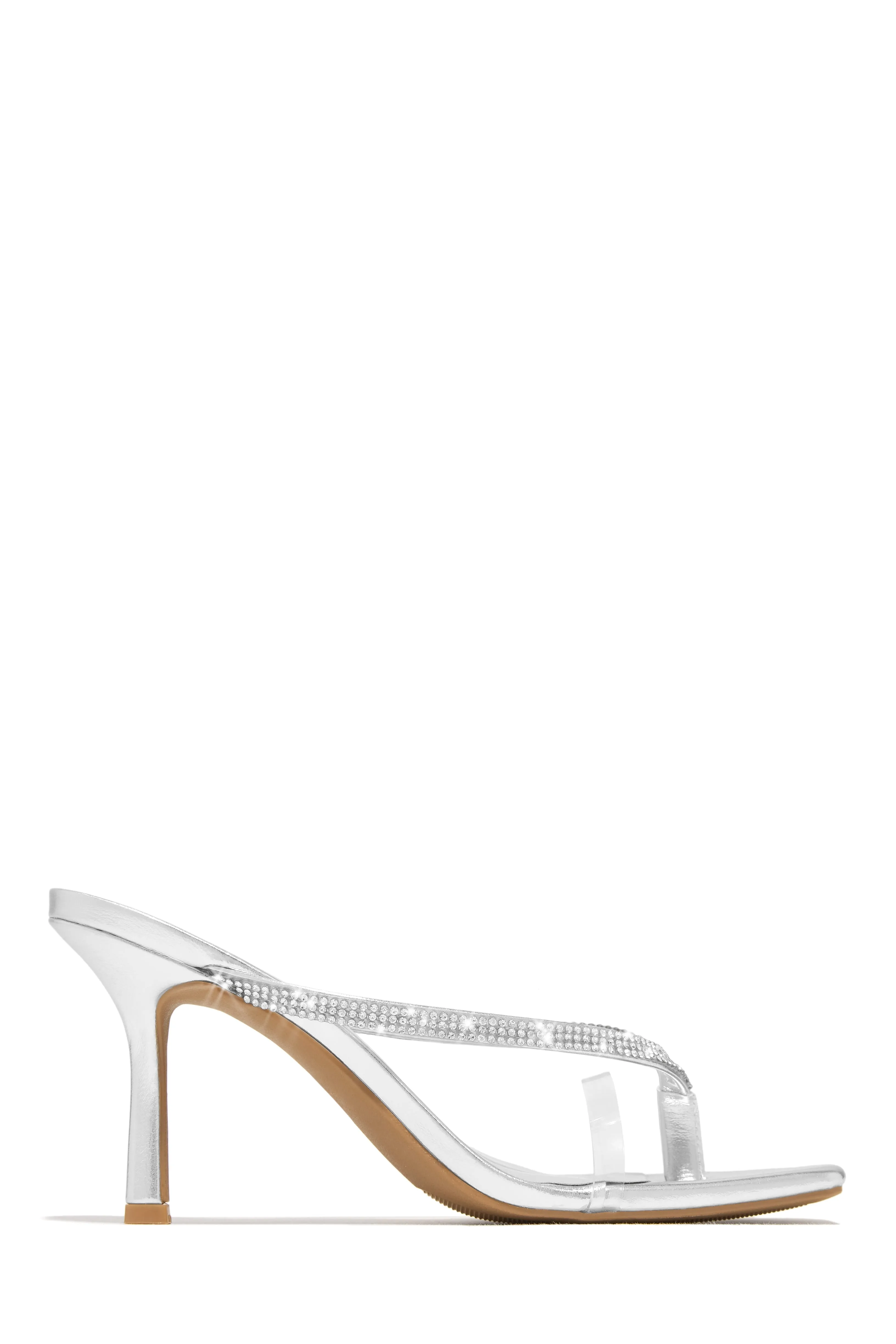 Pop Champagne Embellished Mid Heel Mules - Silver sold by Miss Lola product image thumbnail 4