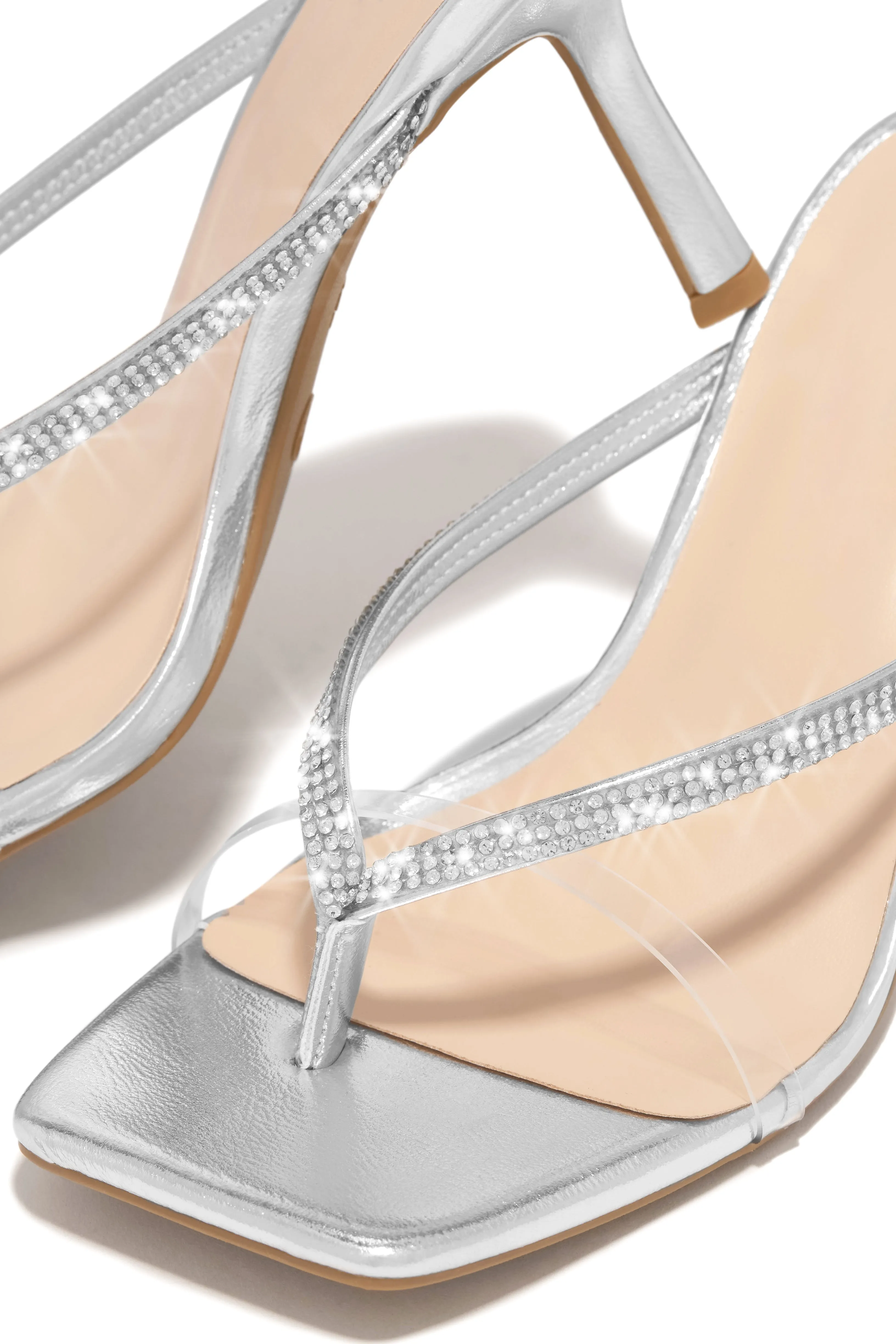 Pop Champagne Embellished Mid Heel Mules - Silver sold by Miss Lola product image thumbnail 2