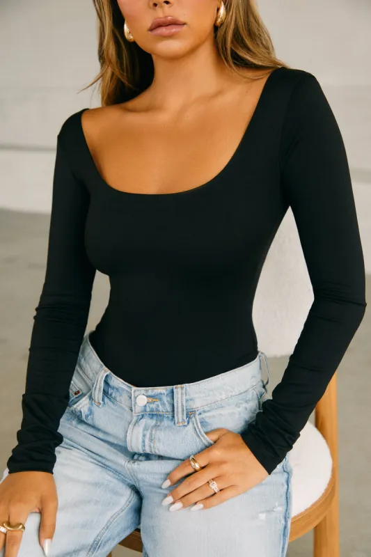 Janice Long Sleeve Bodysuit - Black sold by Miss Lola