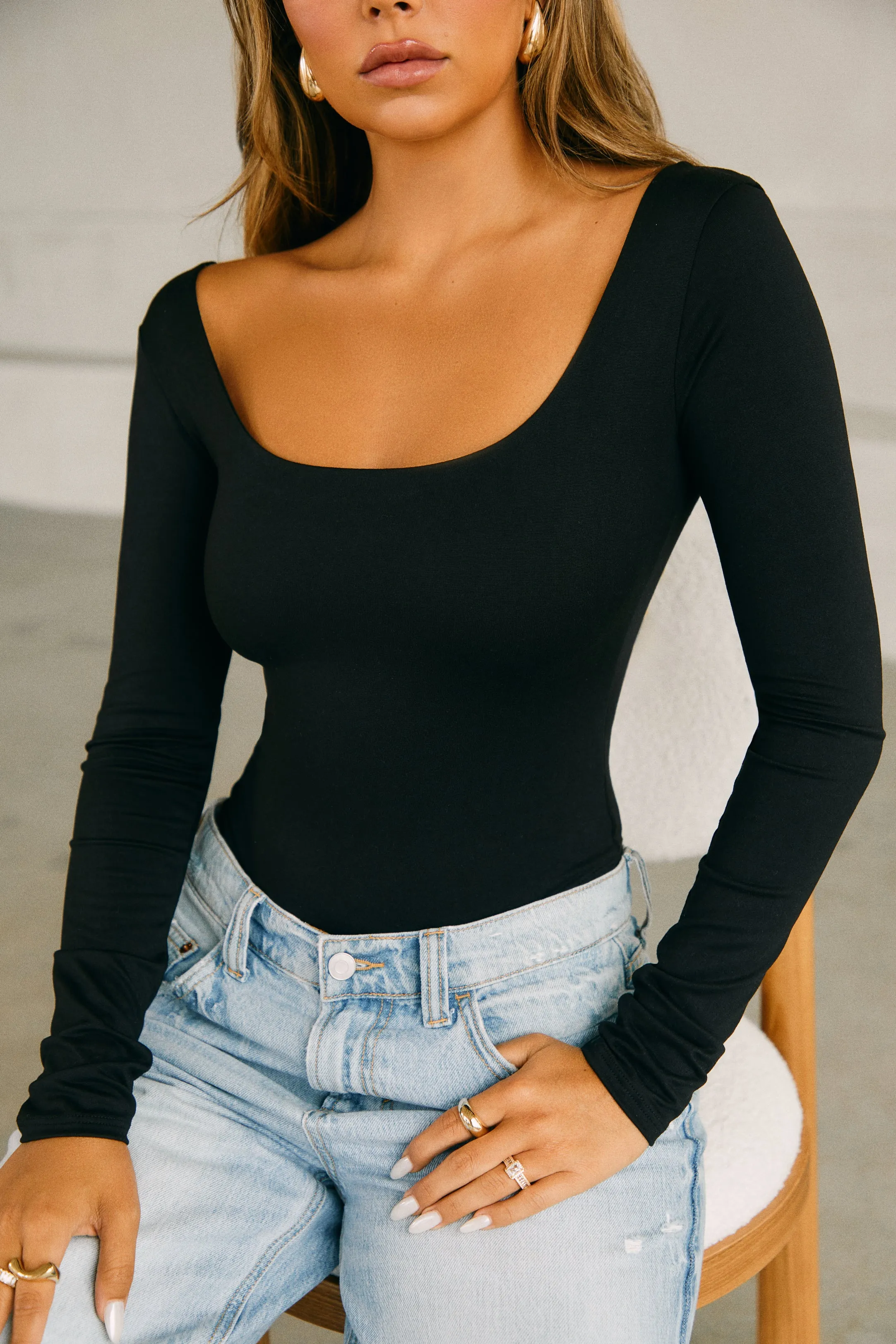 Janice Long Sleeve Bodysuit - Black sold by Miss Lola