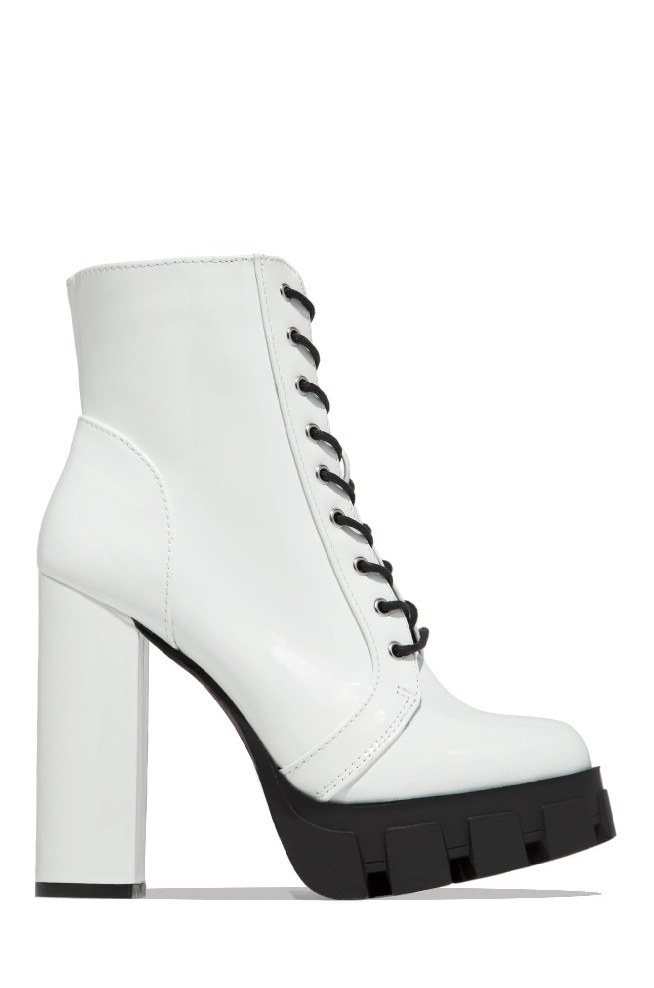 Alysha Chunky Heel Lace Up Booties - White sold by Miss Lola product image thumbnail 3
