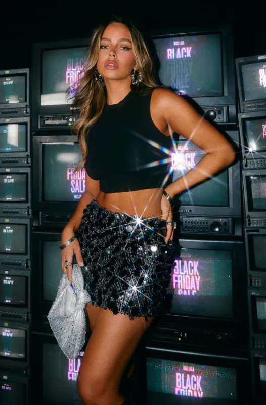 Mini Obsession Sequins Mini Skirt - Grey sold by Miss Lola