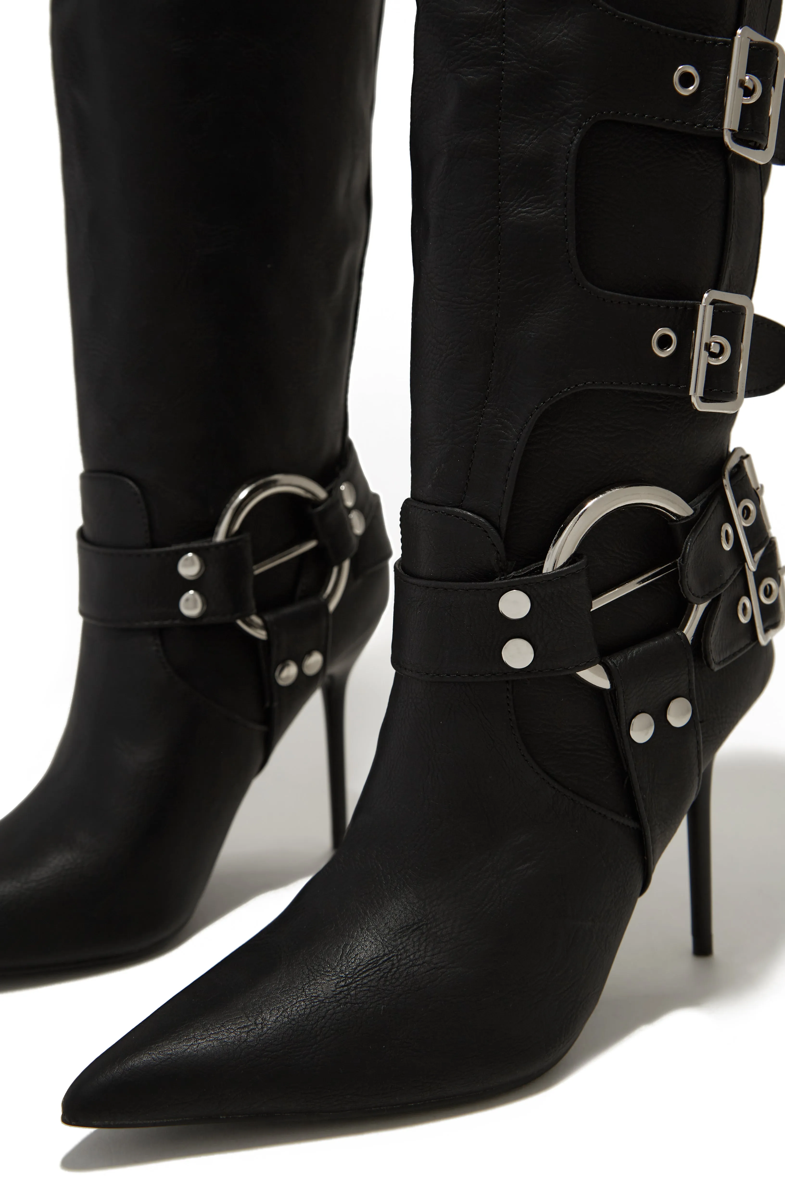 Kaycee Below The Knee High Heel Moto Boots - Black sold by Miss Lola product image thumbnail 5
