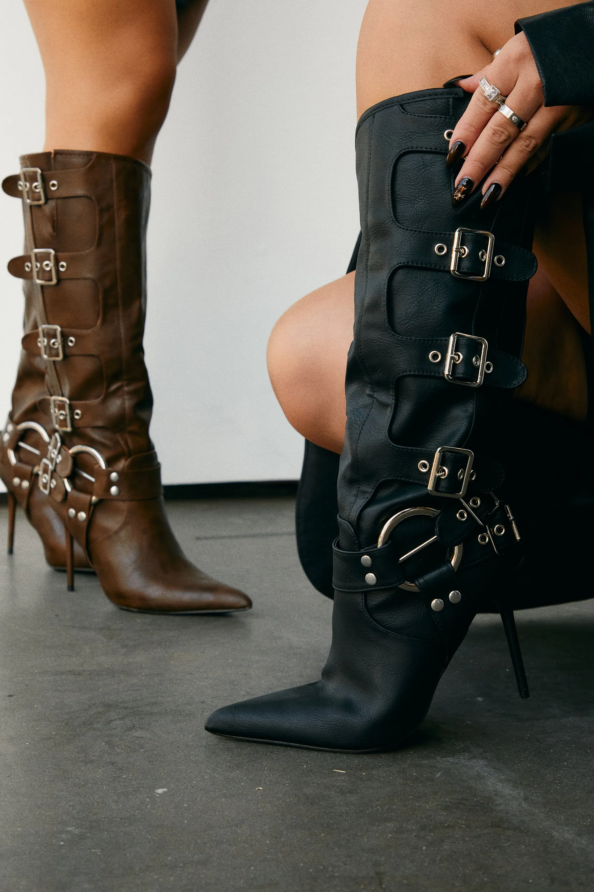 Kaycee Below The Knee High Heel Moto Boots - Black sold by Miss Lola product image thumbnail 3