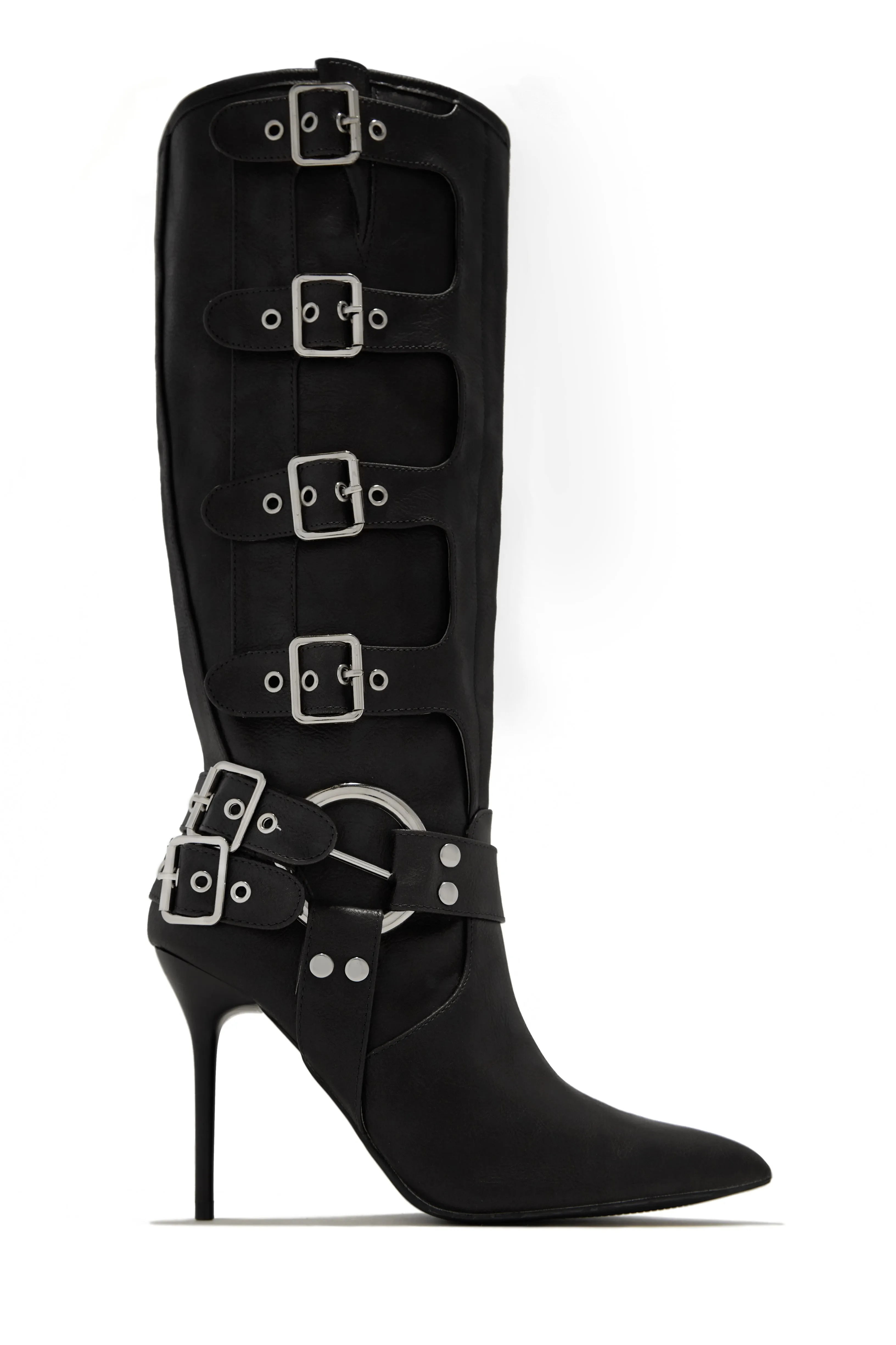Kaycee Below The Knee High Heel Moto Boots - Black sold by Miss Lola product image thumbnail 4