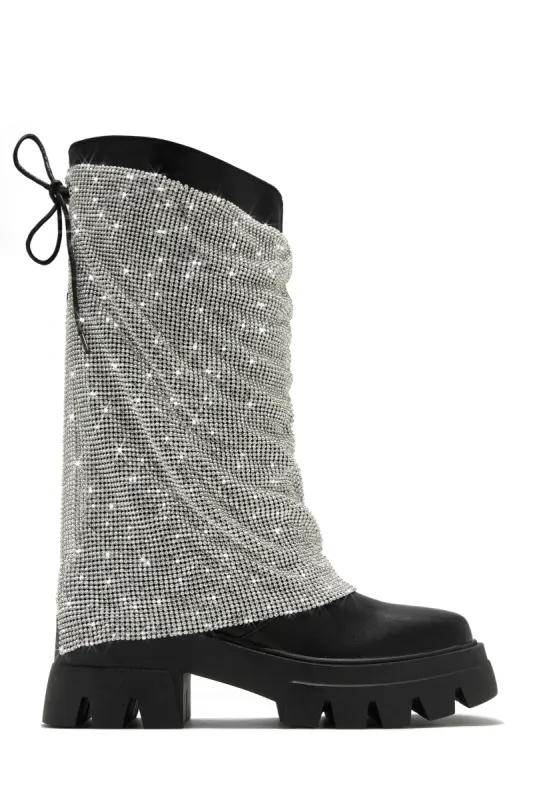 Festival Girl Era Embellished Chunky Platform Boots - Black sold by Miss Lola