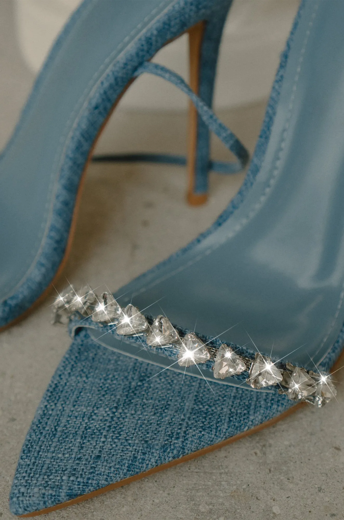 Monroe Embellished Lace Up High Heels - Denim sold by Miss Lola product image thumbnail 5