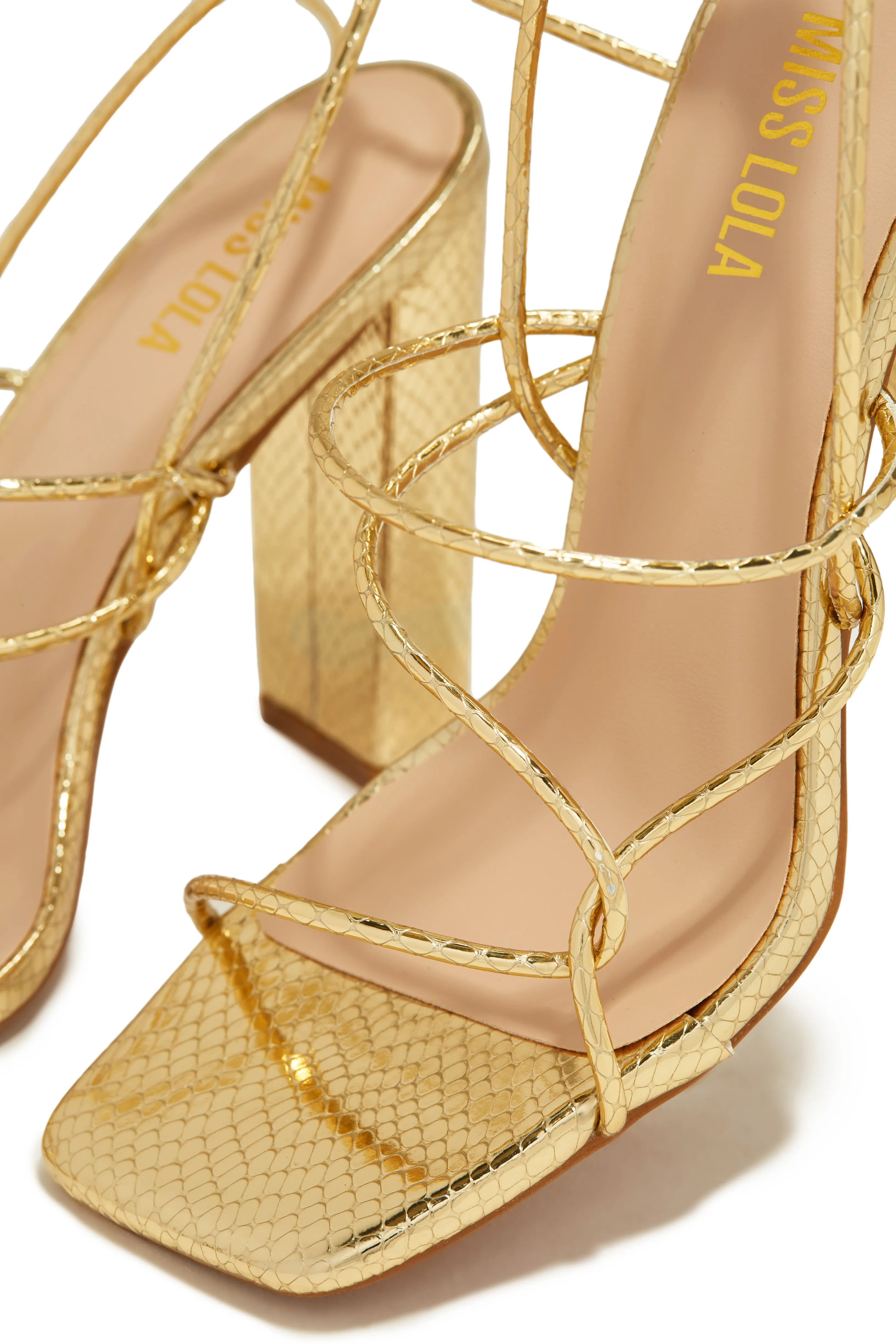 Luciana Lace Up Block High Heels - Gold sold by Miss Lola product image thumbnail 2