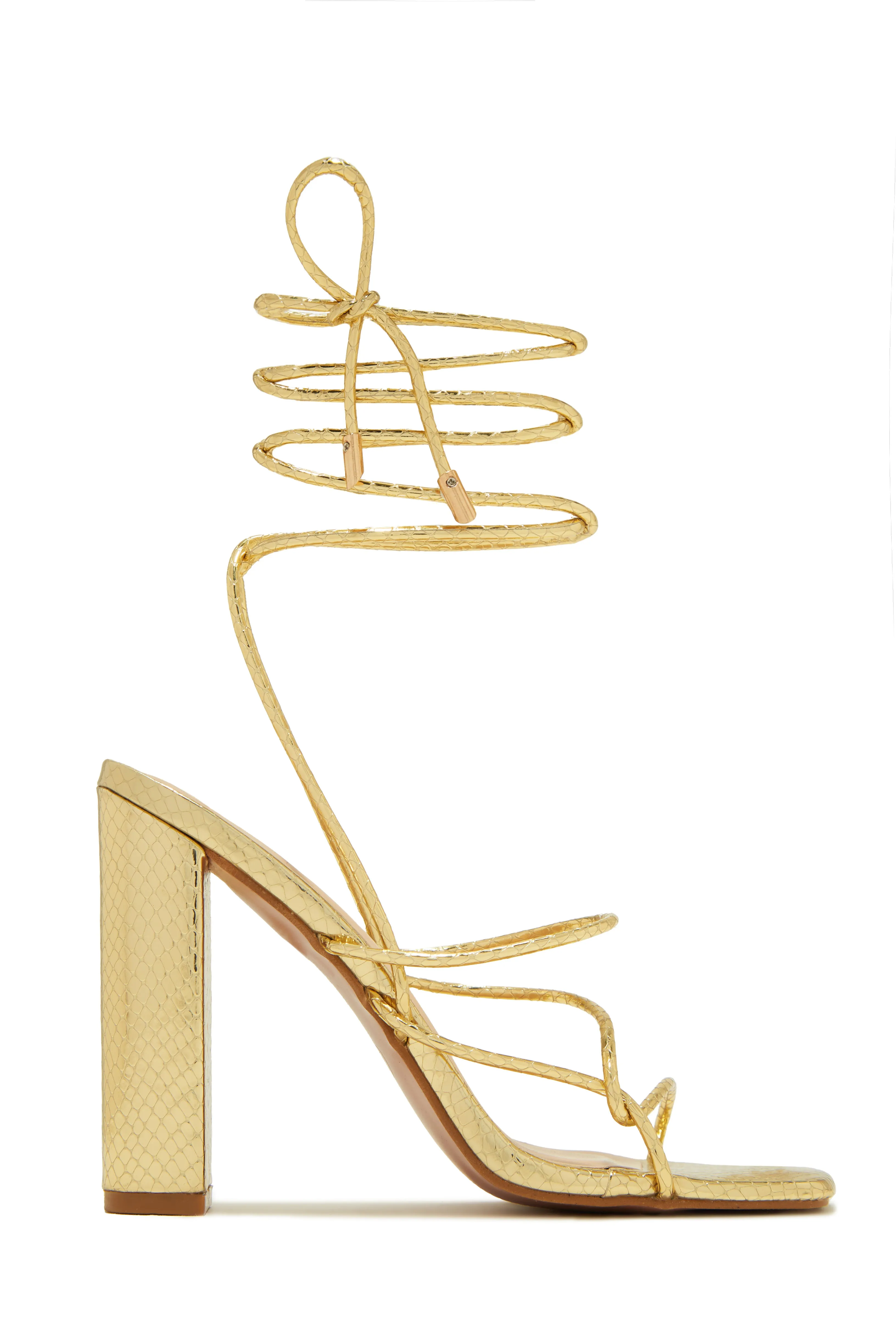Luciana Lace Up Block High Heels - Gold sold by Miss Lola product image thumbnail 3