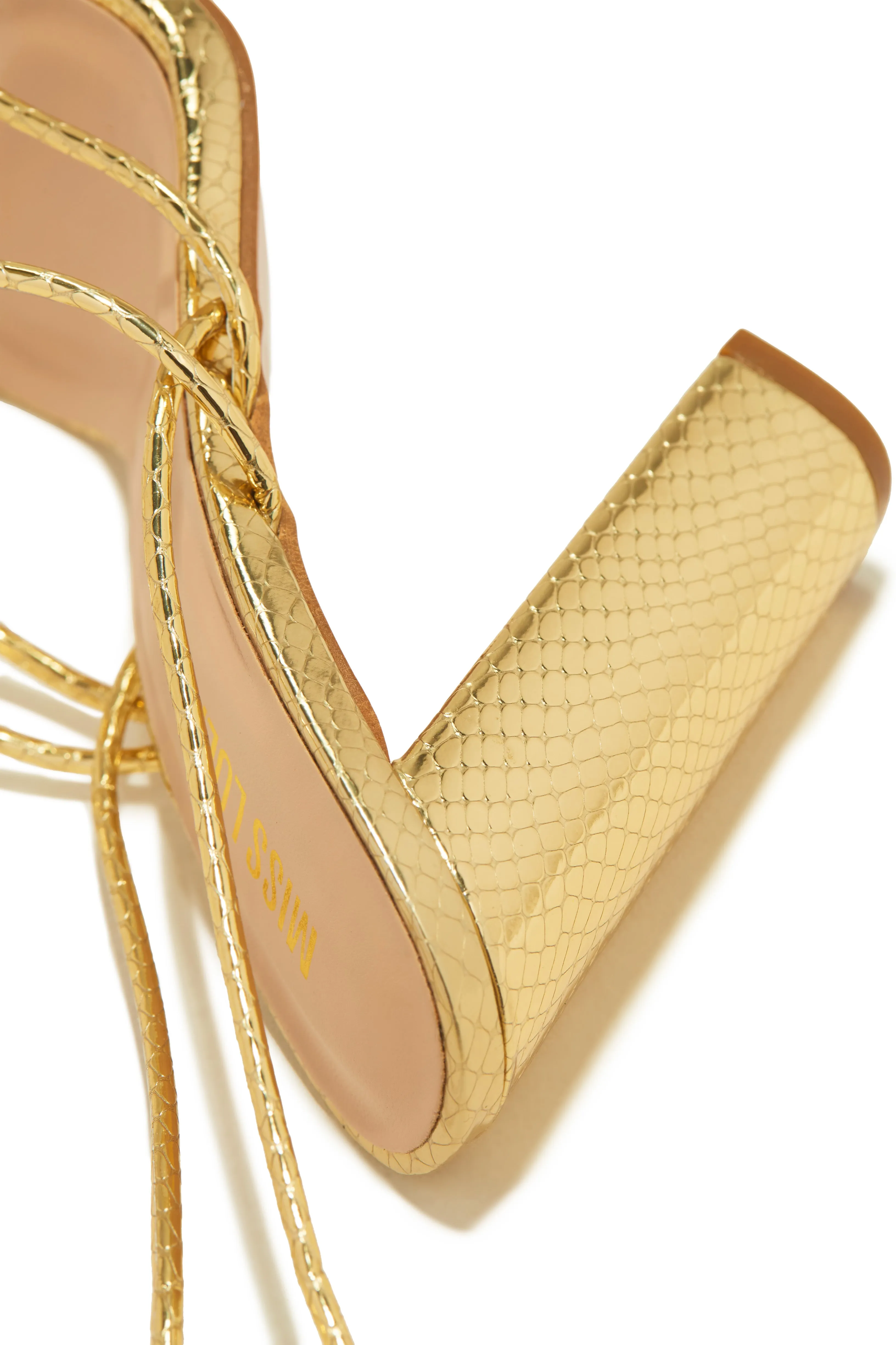 Luciana Lace Up Block High Heels - Gold sold by Miss Lola product image thumbnail 5