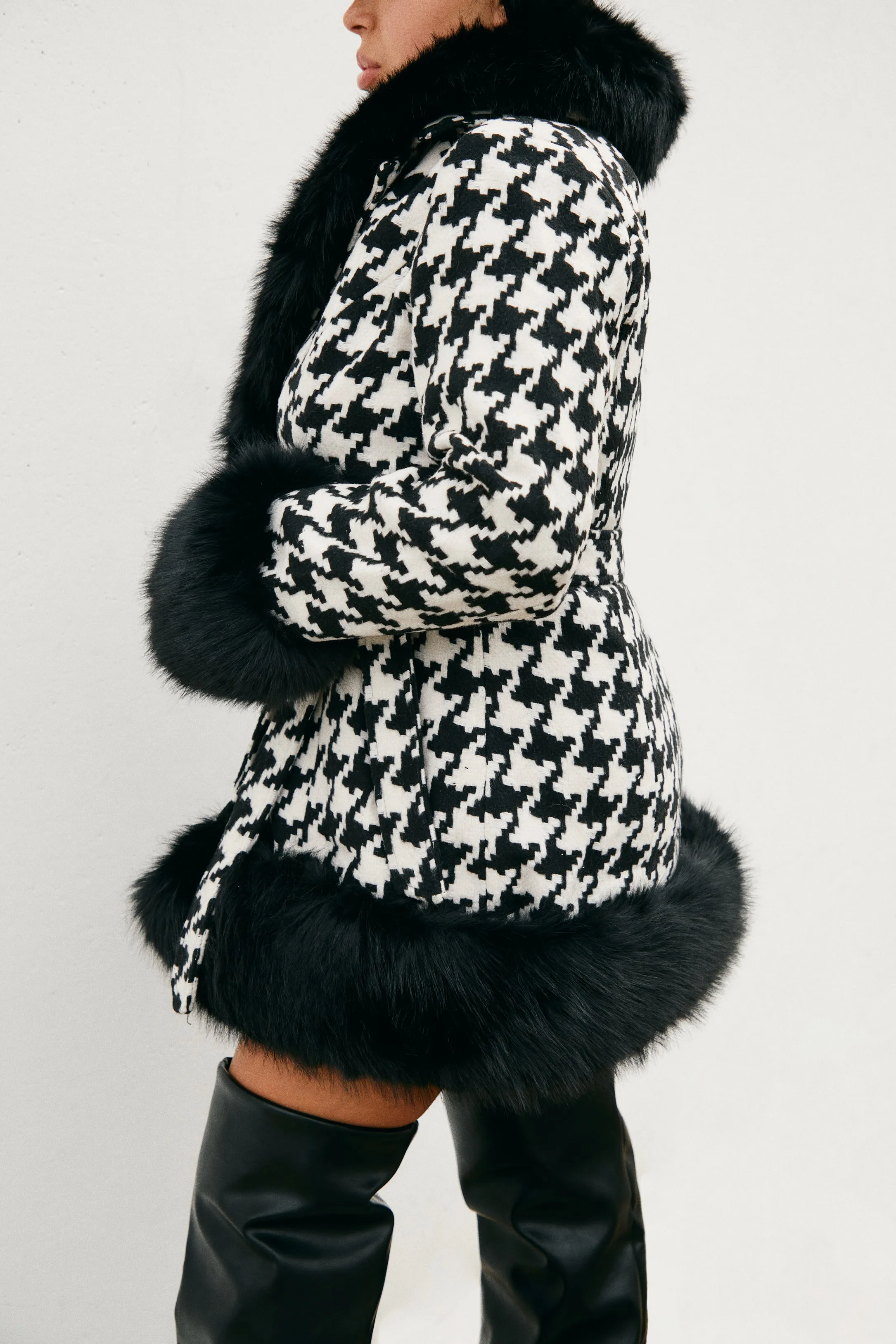 Stasia Faux Fur Mini Coat - Black/White sold by Miss Lola product image thumbnail 3