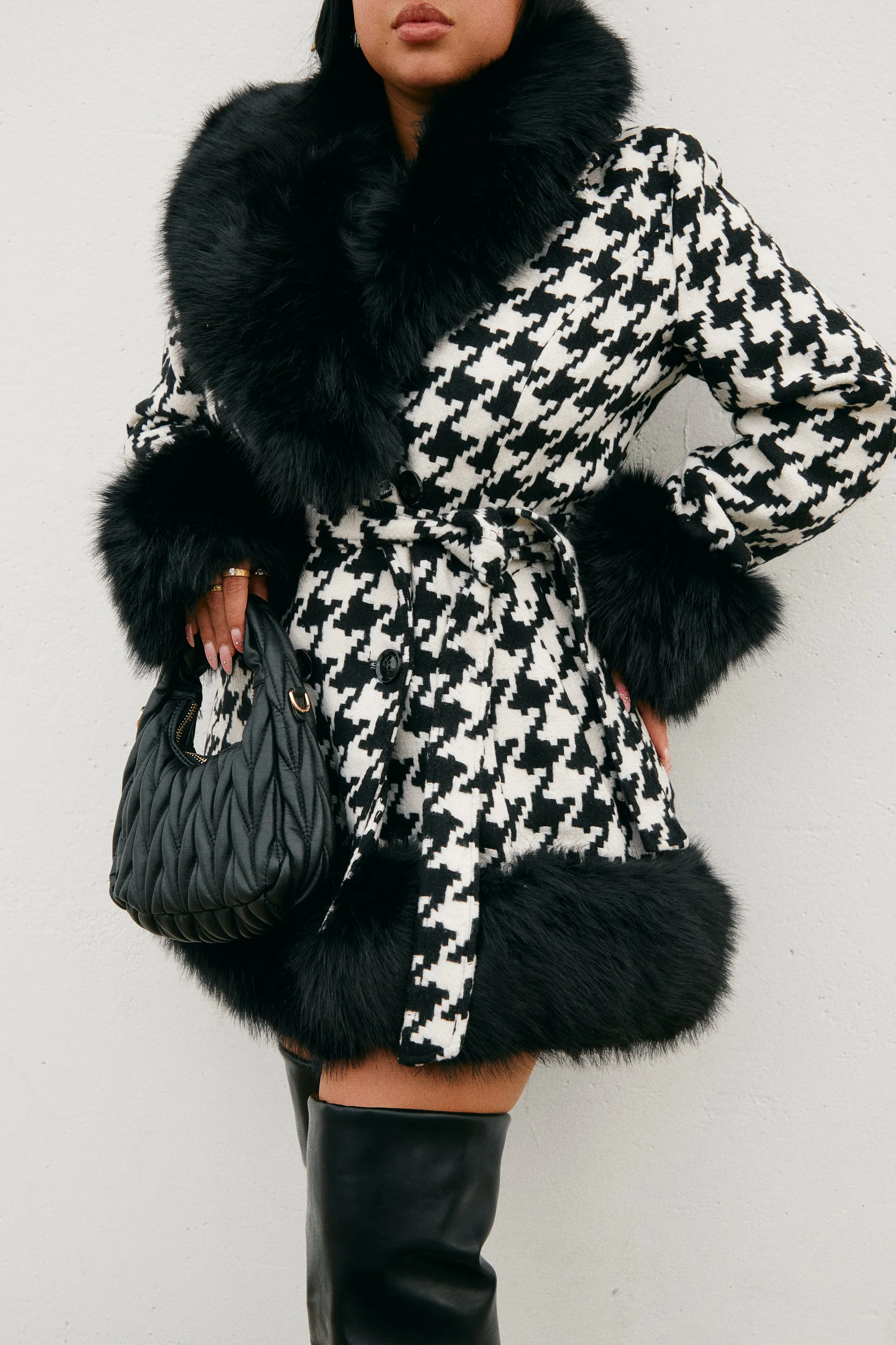 Stasia Faux Fur Mini Coat - Black/White sold by Miss Lola
