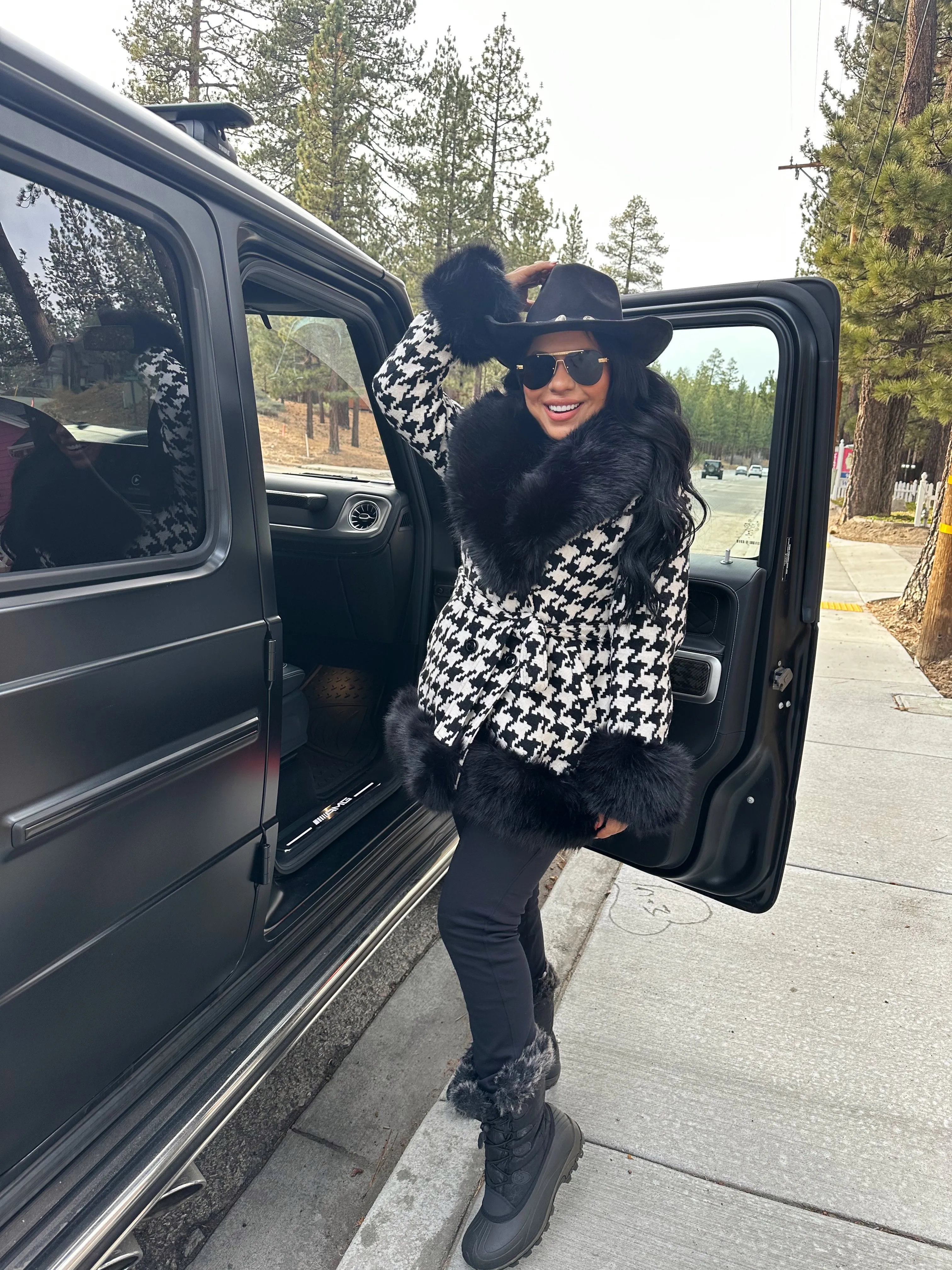 Stasia Faux Fur Mini Coat - Black/White sold by Miss Lola product image thumbnail 2