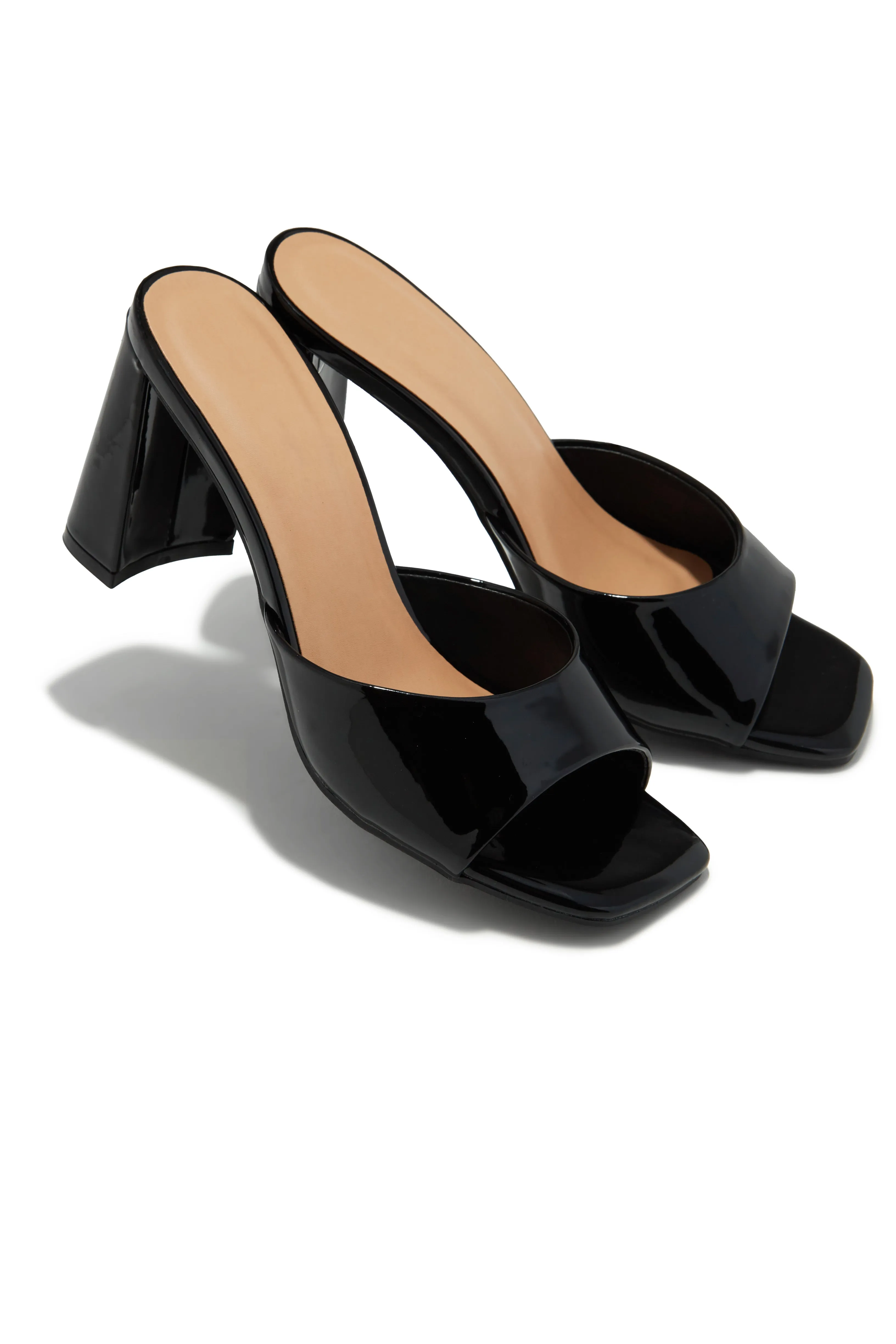 Layla Block Heel Mules - Black Pat sold by Miss Lola product image thumbnail 2