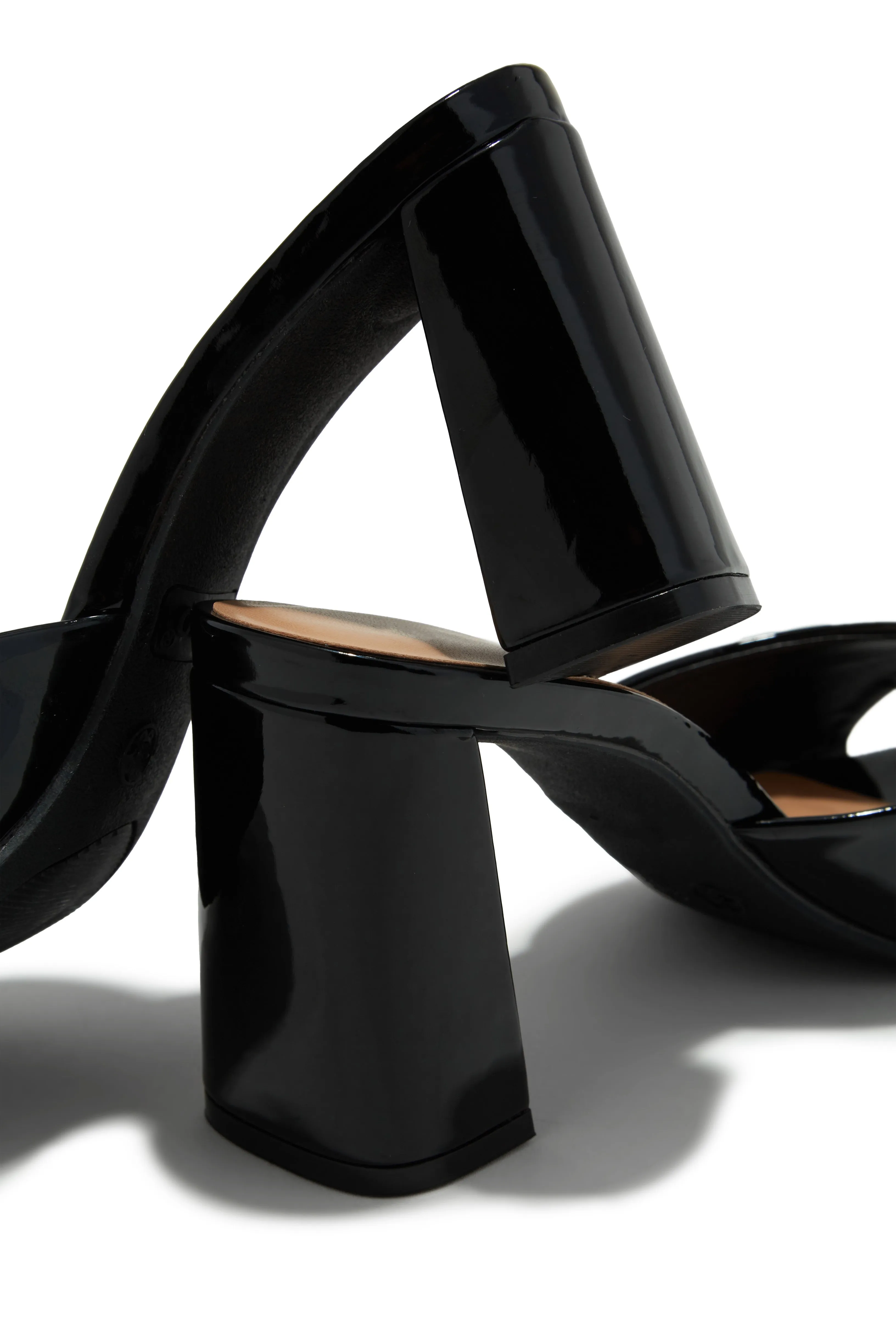 Layla Block Heel Mules - Black Pat sold by Miss Lola product image thumbnail 3