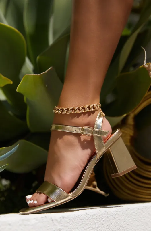 Violet Block Mid Heels - Gold sold by Miss Lola