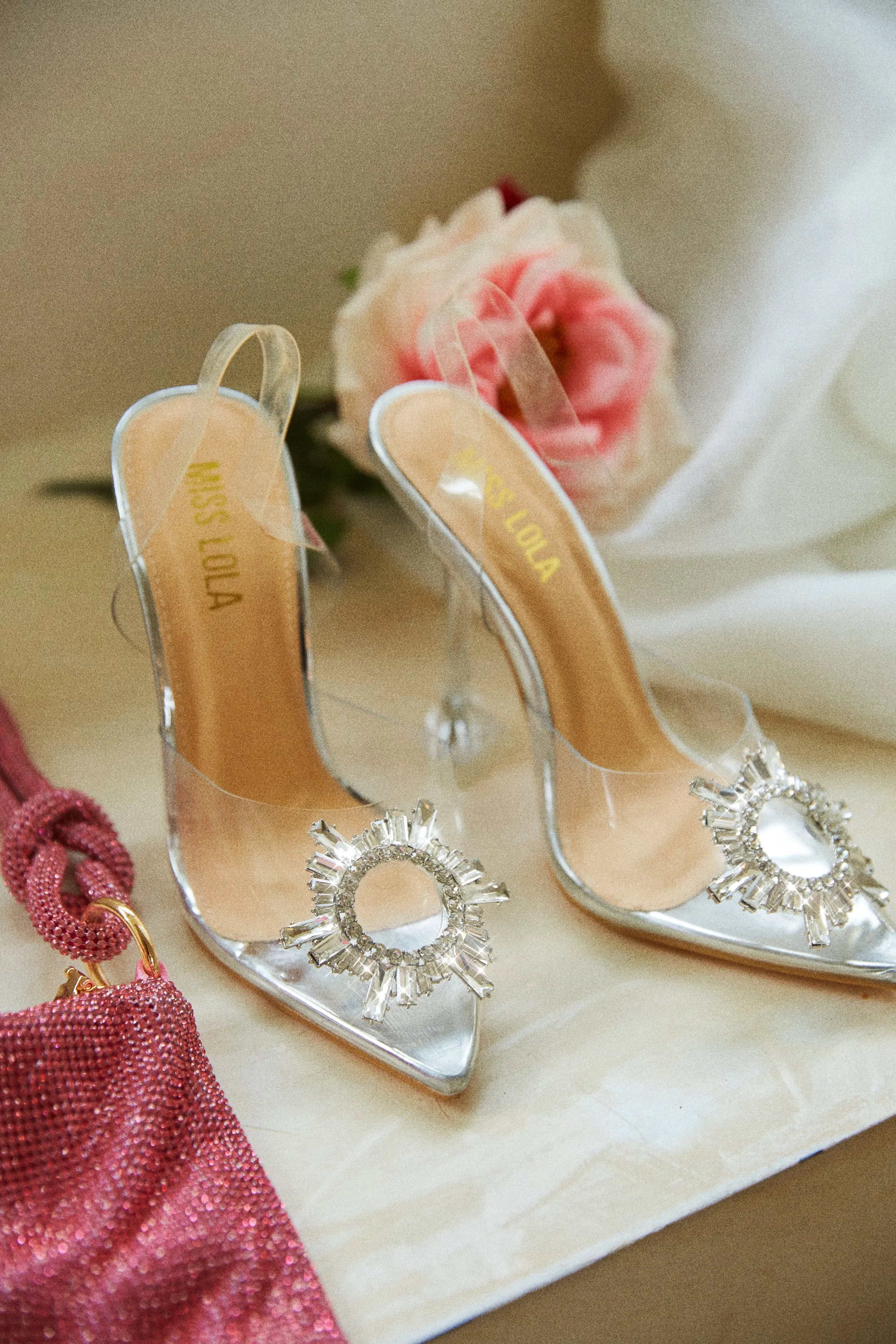 Luxe Affair Embellished Clear Pointed Toe Pumps - Silver sold by Miss Lola