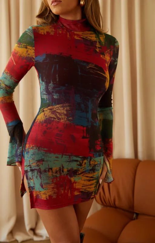 Mina Long Sleeve Mini Dress - Multi sold by Miss Lola