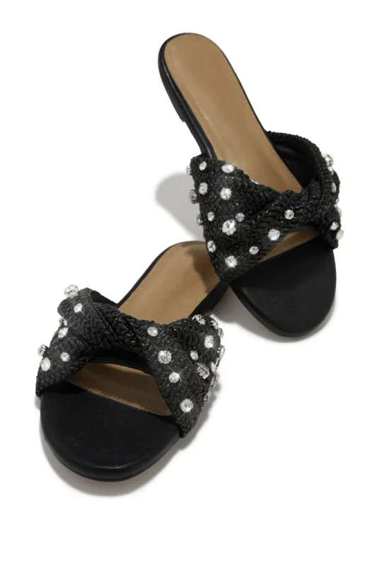Cabana Sunsets Embellished Slip On Sandals - Black sold by Miss Lola
