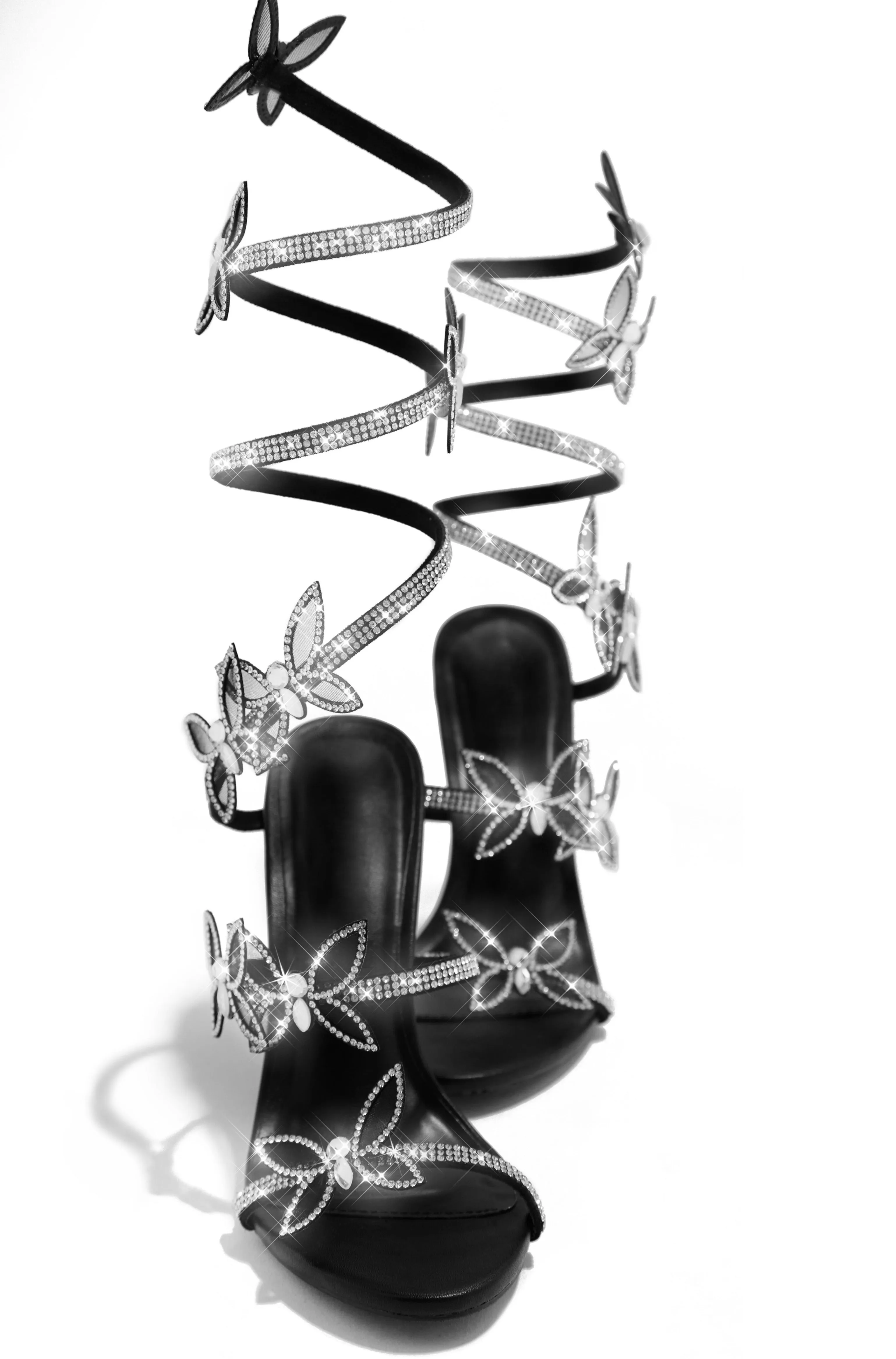 Fantasy Butterfly Embellished Around The Ankle Coil Heels - Black sold by Miss Lola product image thumbnail 5