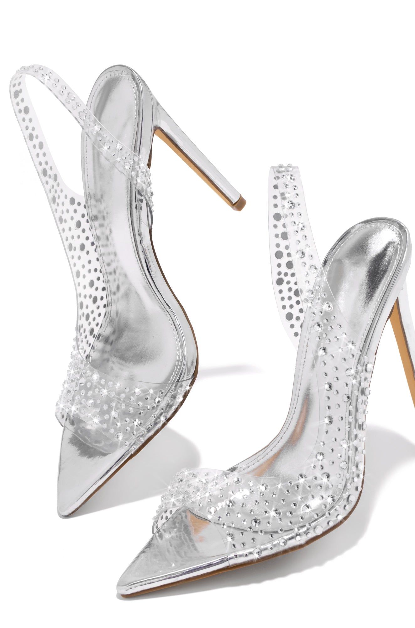 Analezi Embellished Peep Toe Heels - Silver sold by Miss Lola
