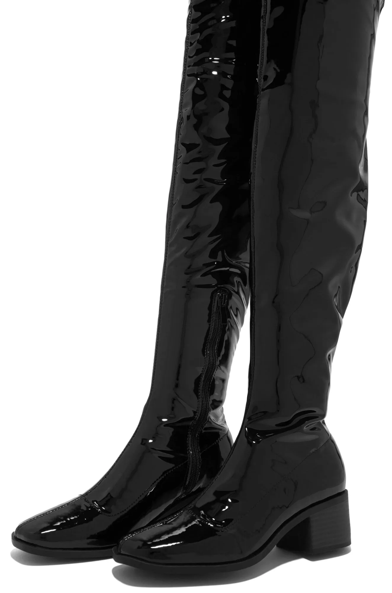 Carlene Over The Knee Boots - Black Pat sold by Miss Lola product image thumbnail 4