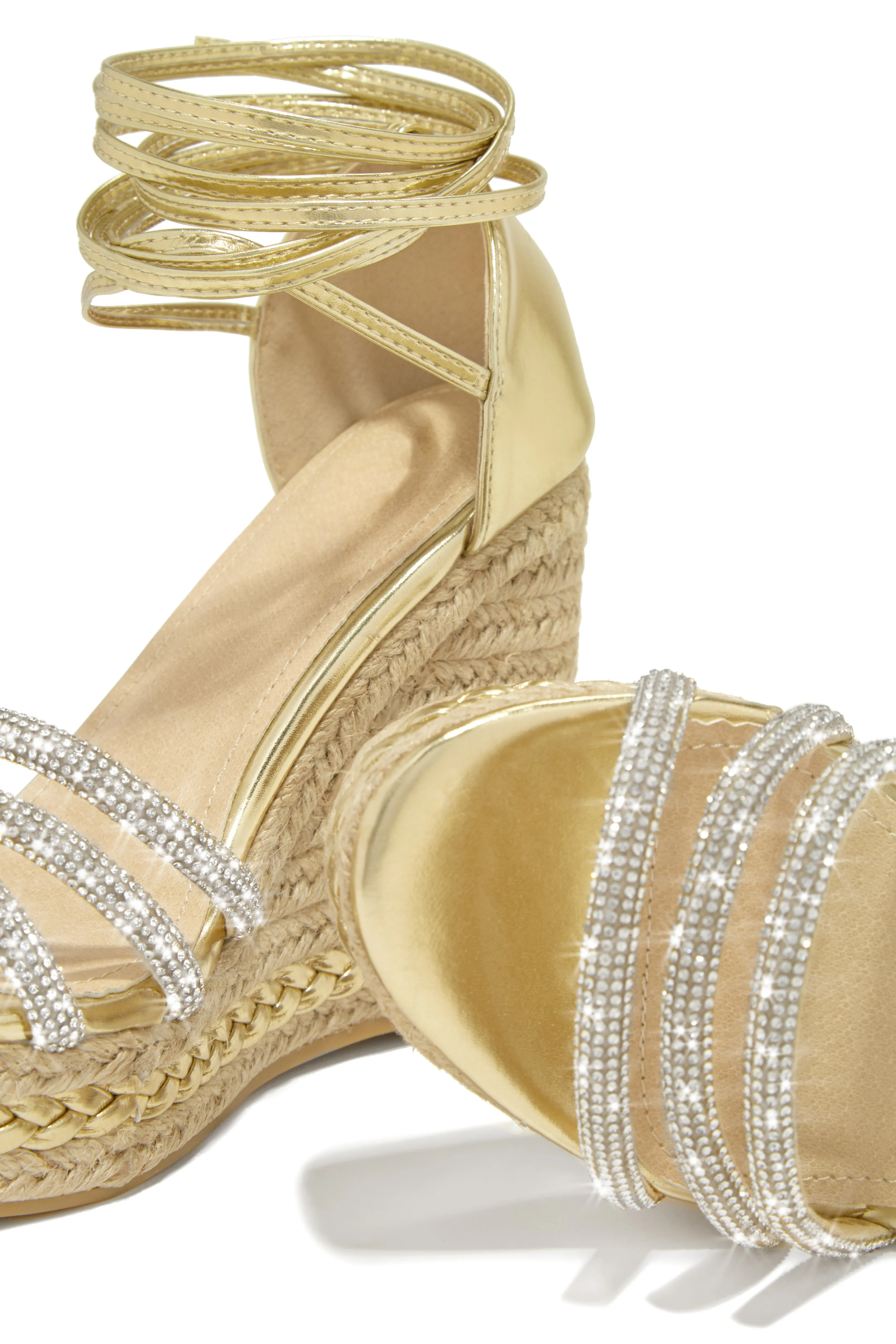 Malibu Yacht Embellished Lace Up Platform Wedges - Gold sold by Miss Lola product image thumbnail 3