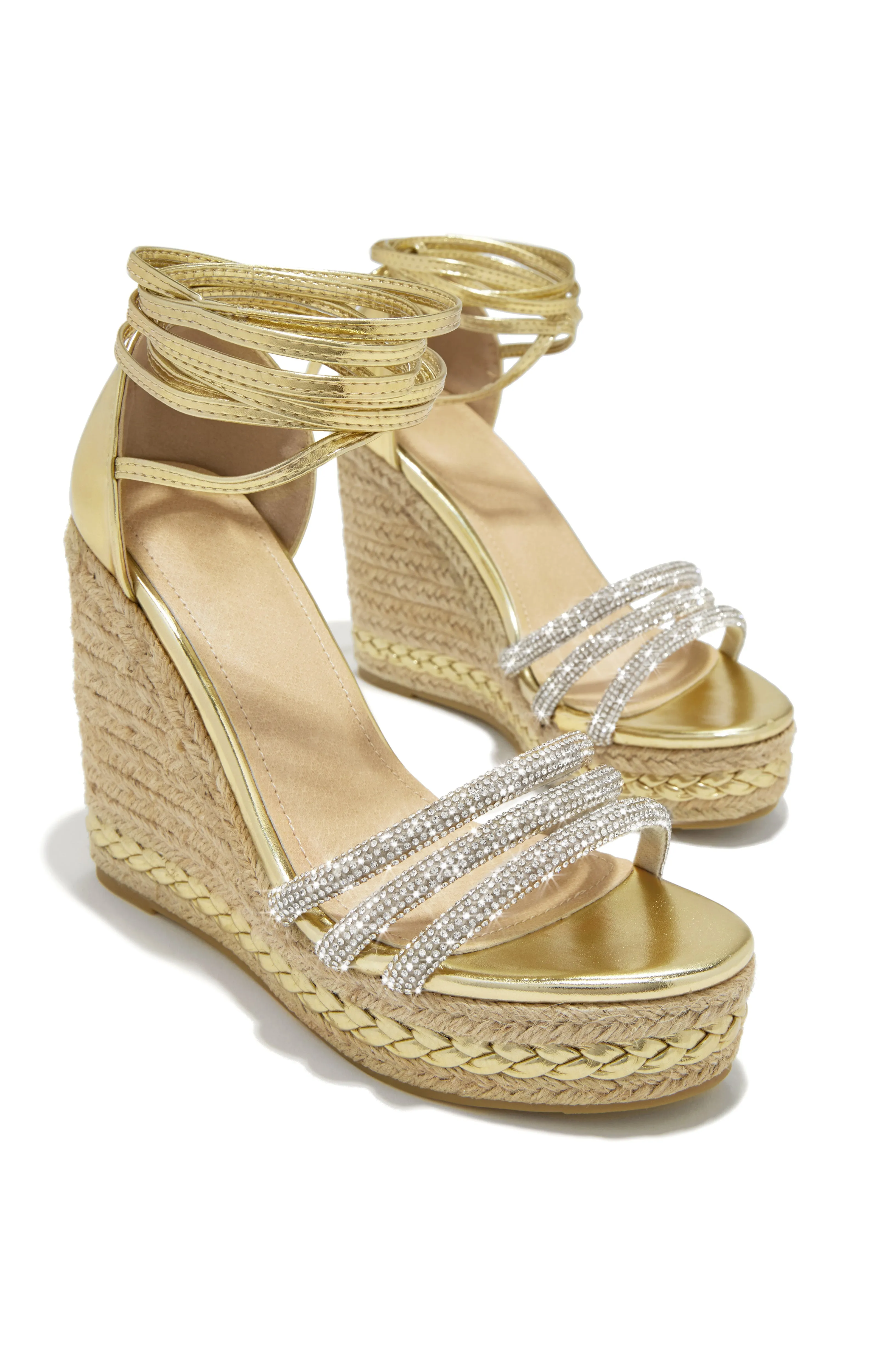 Malibu Yacht Embellished Lace Up Platform Wedges - Gold sold by Miss Lola product image thumbnail 5