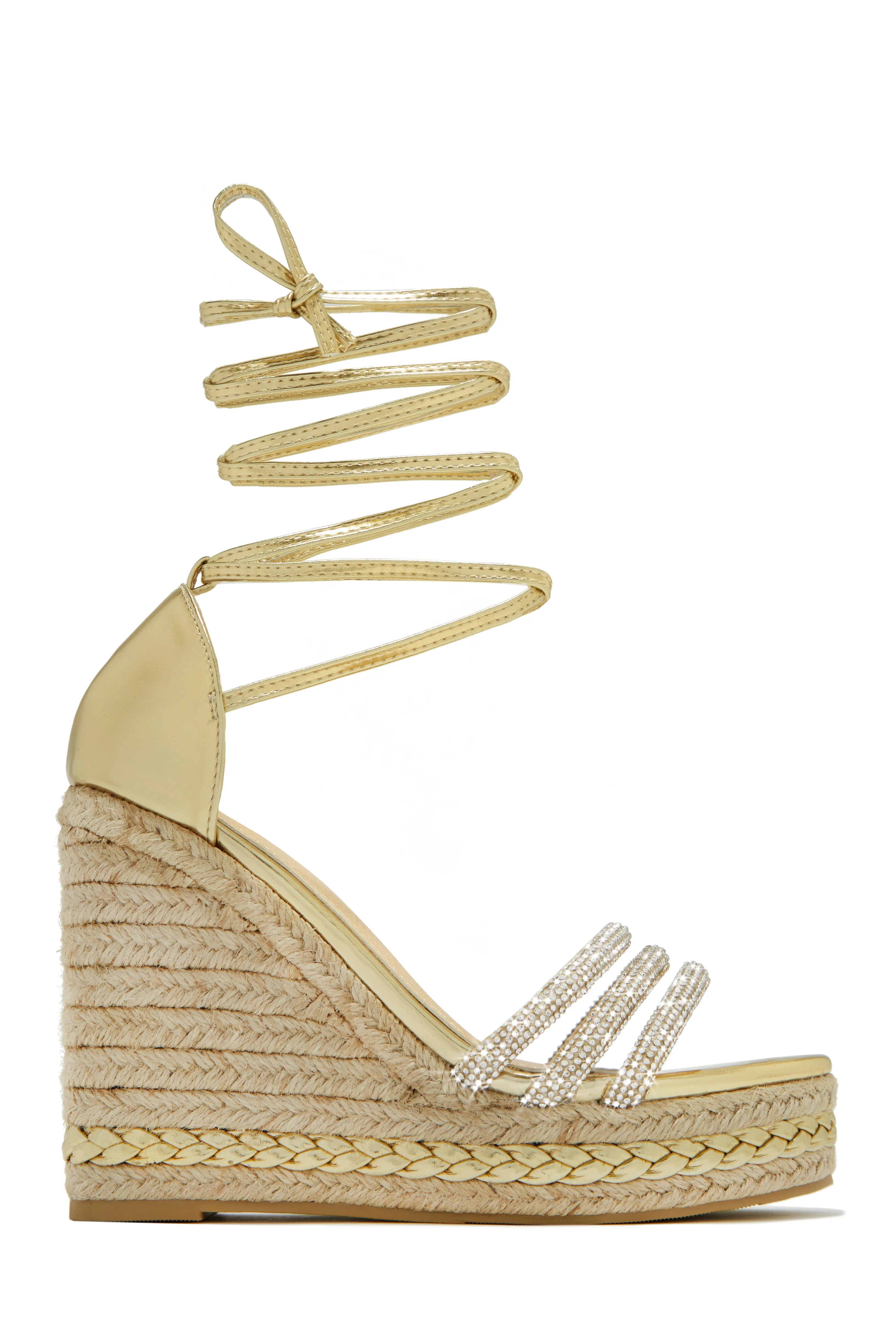 Malibu Yacht Embellished Lace Up Platform Wedges - Gold sold by Miss Lola product image thumbnail 4