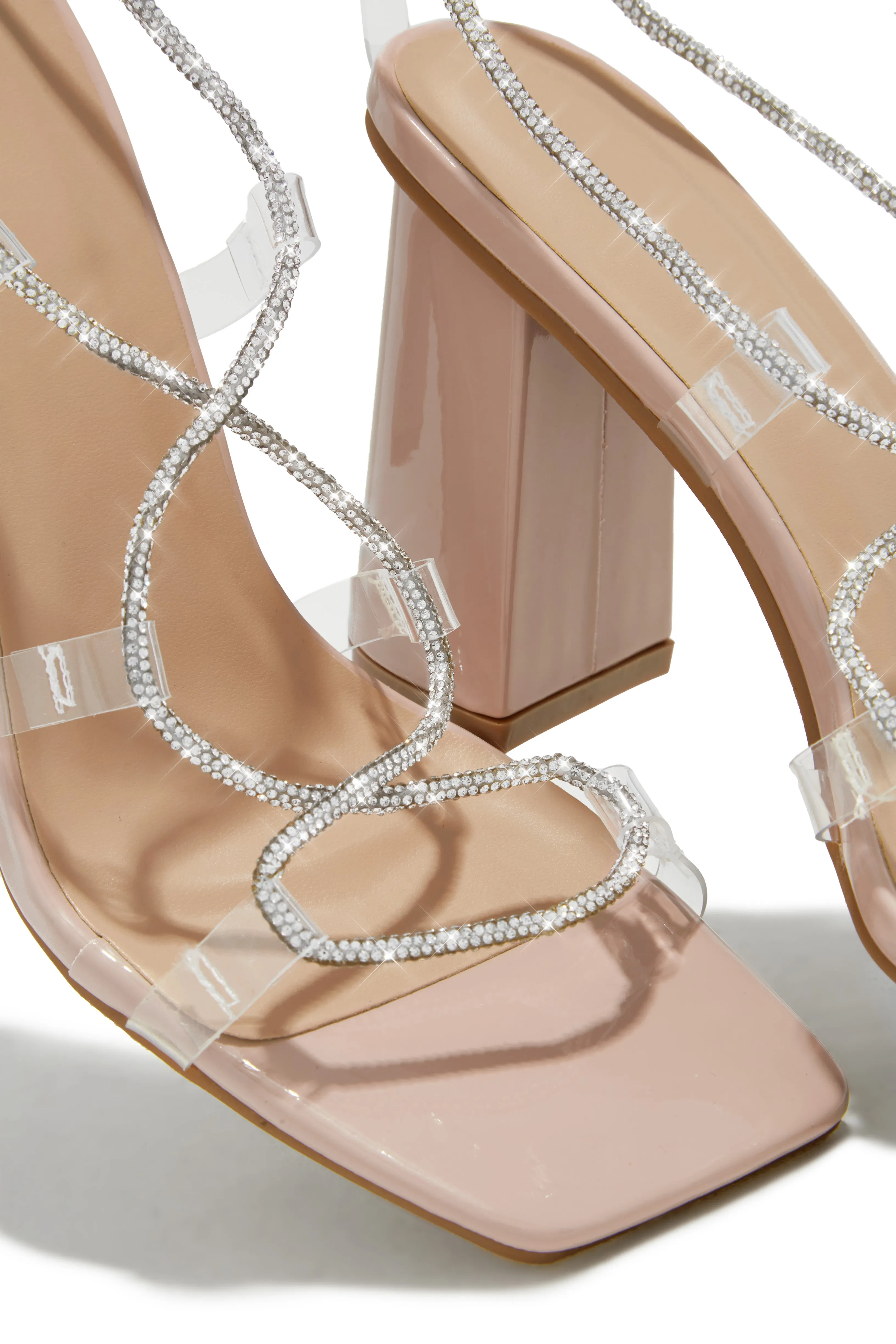 Rosalyn Embellished Lace Up Block Heels - Nude sold by Miss Lola product image thumbnail 4