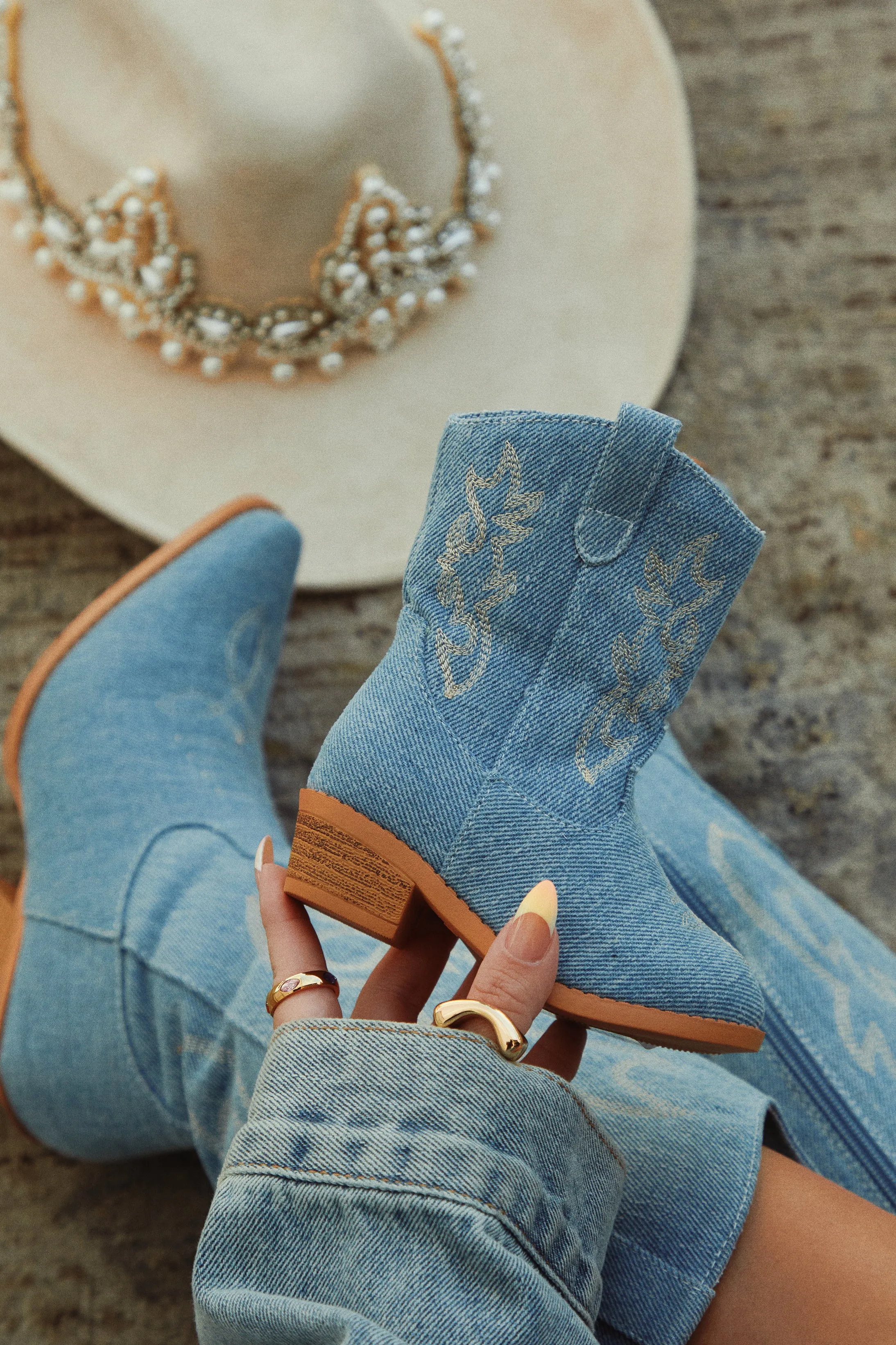 Mini Abby Cowgirl Boots - Denim sold by Miss Lola