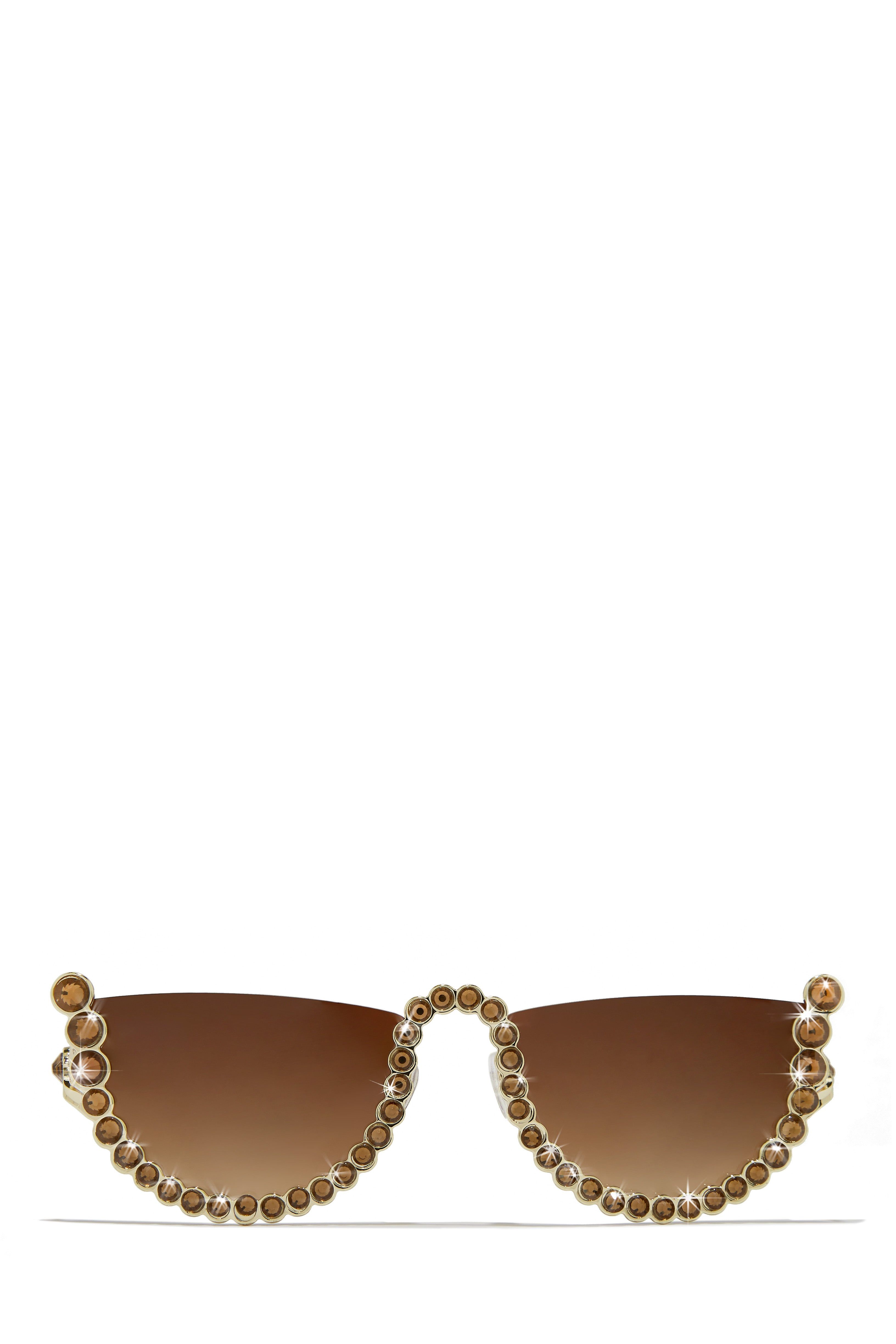 Hot Attitude Embellished Sunglasses - Brown sold by Miss Lola