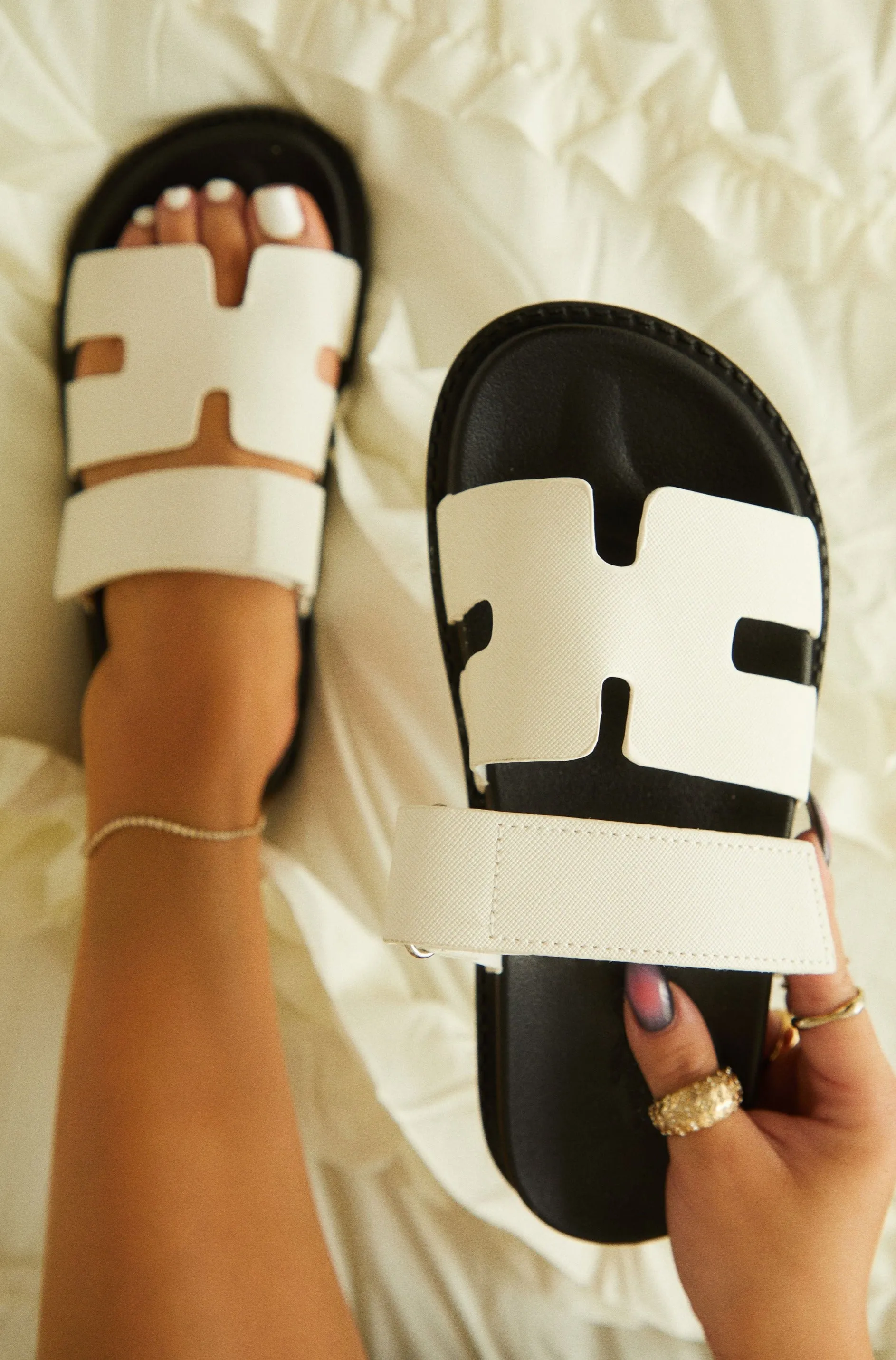 Evana Slip On Sandals - White sold by Miss Lola