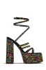 Rendezvous Embellished Platform Block Heels - Black sold by Miss Lola