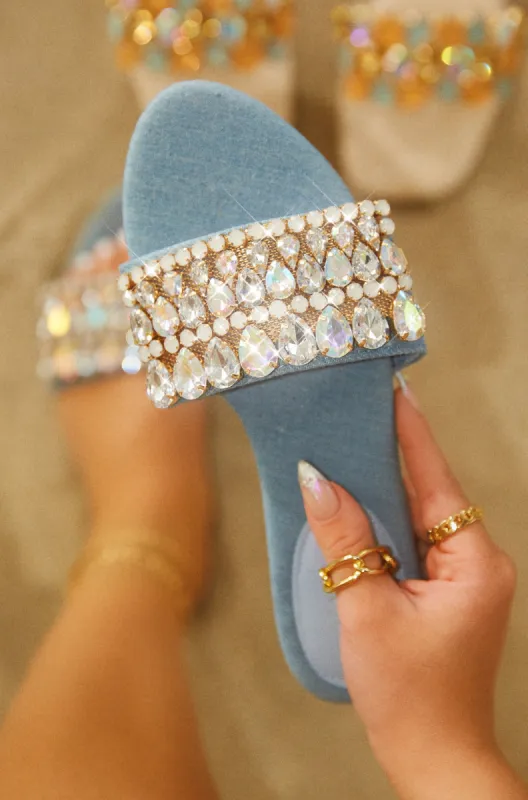 Isla Bonita Embellished Slip On Sandals - Denim sold by Miss Lola