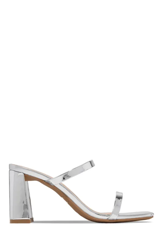 Jaynee Block Heel Mules - Silver sold by Miss Lola
