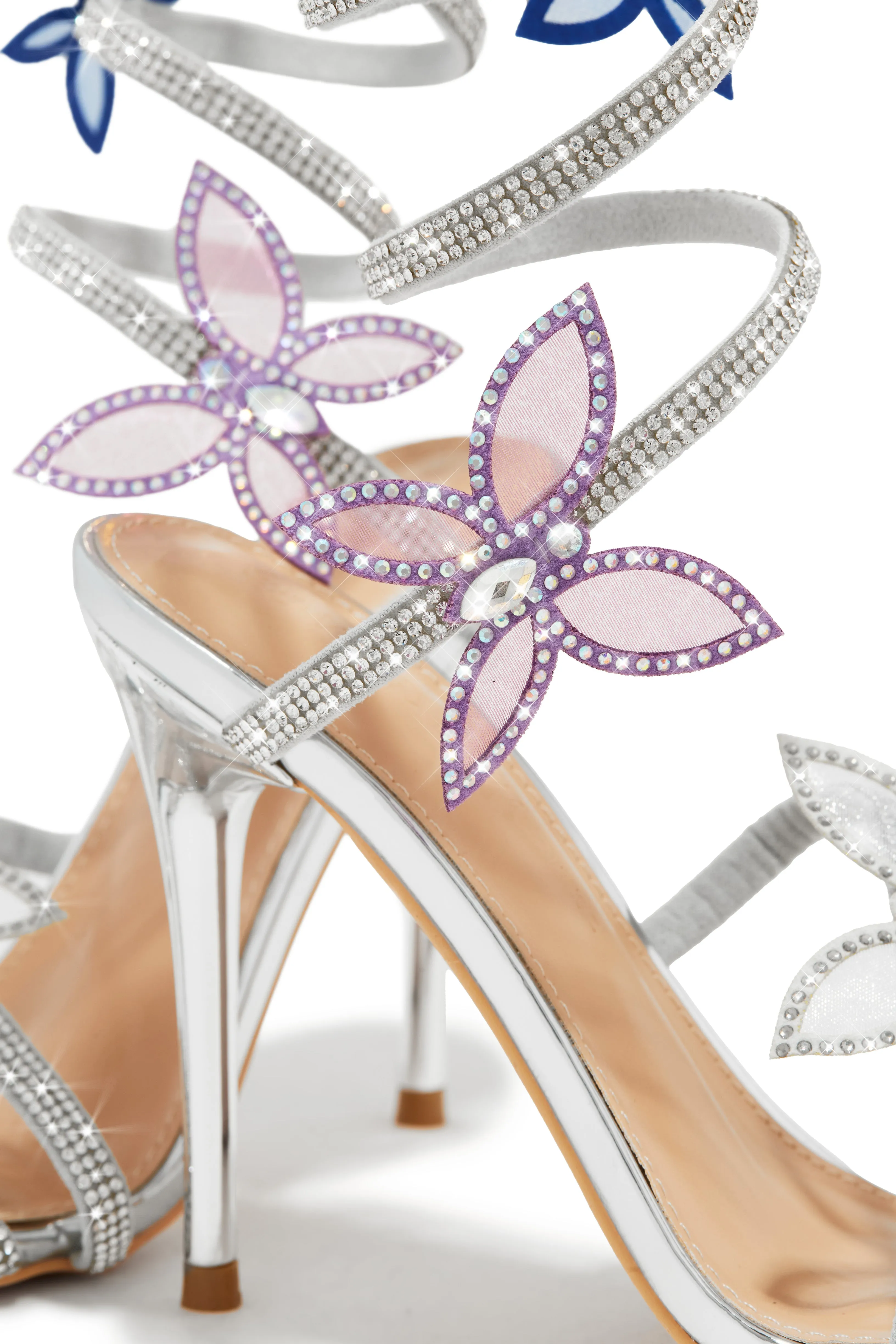 Fantasy Multi Color Around The Ankle Coil Heels - Silver sold by Miss Lola product image thumbnail 2