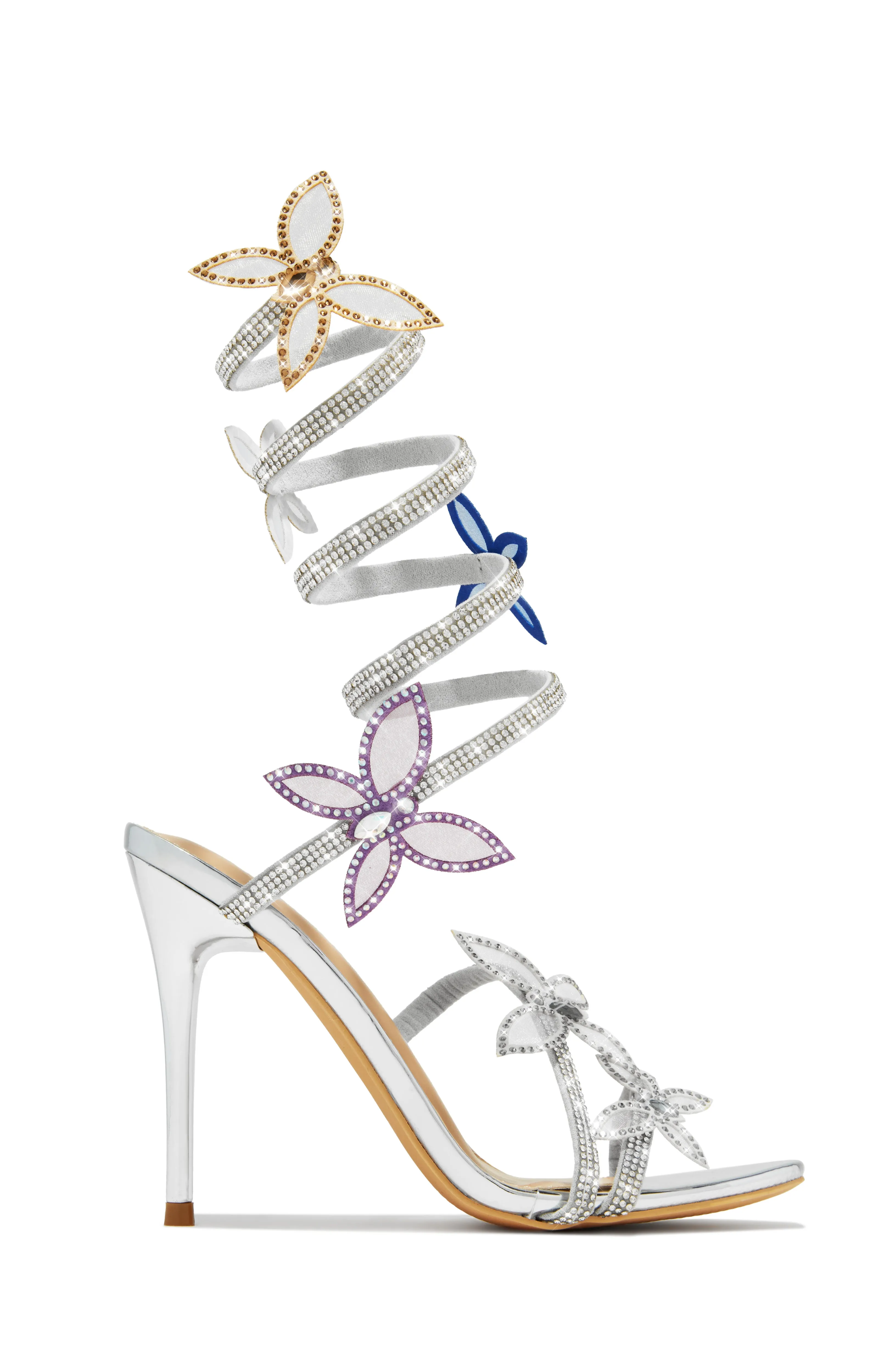 Fantasy Multi Color Around The Ankle Coil Heels - Silver sold by Miss Lola product image thumbnail 4