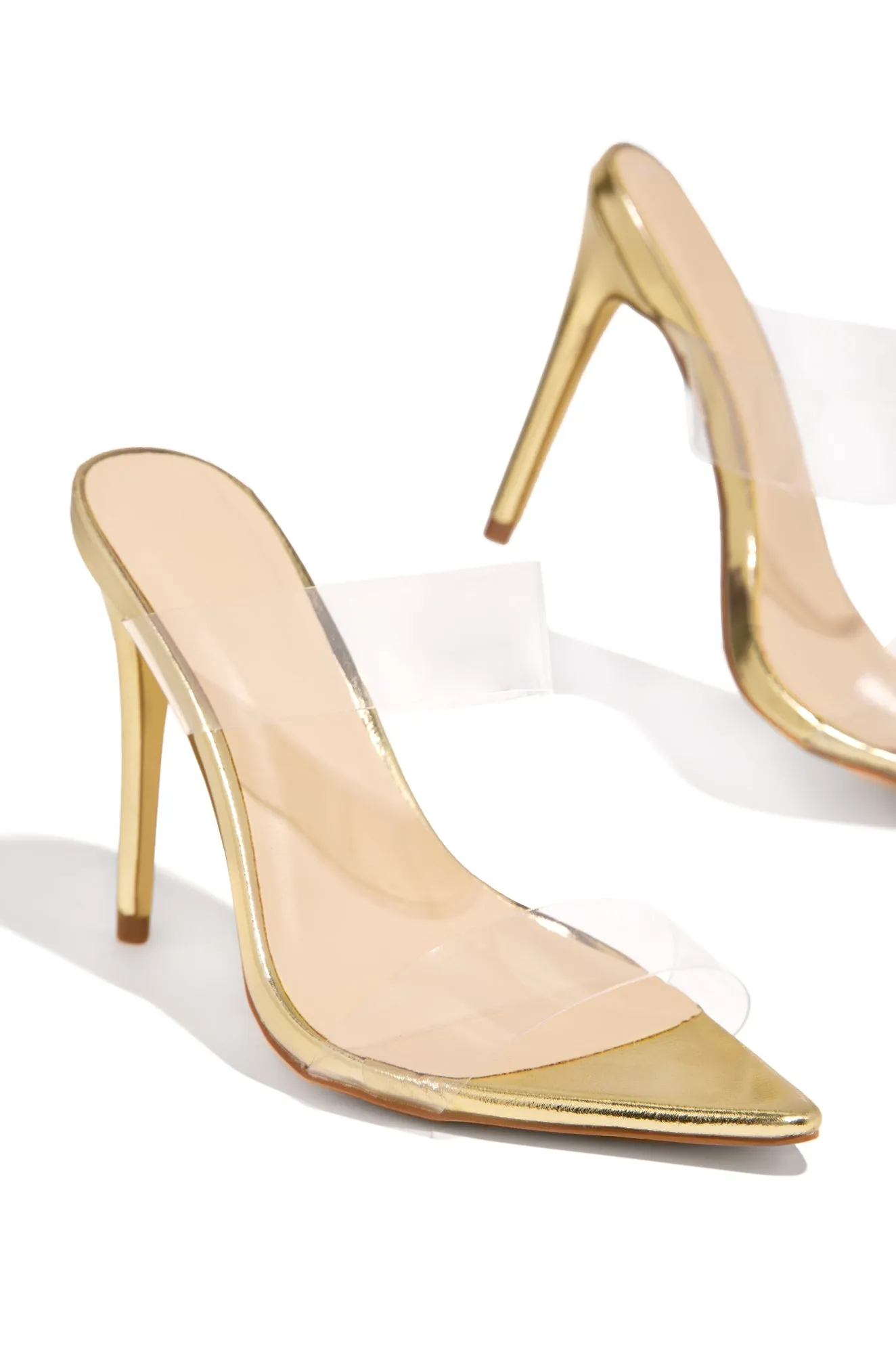 Social Babe Clear Strap High Heel Mules - Gold sold by Miss Lola product image thumbnail 2